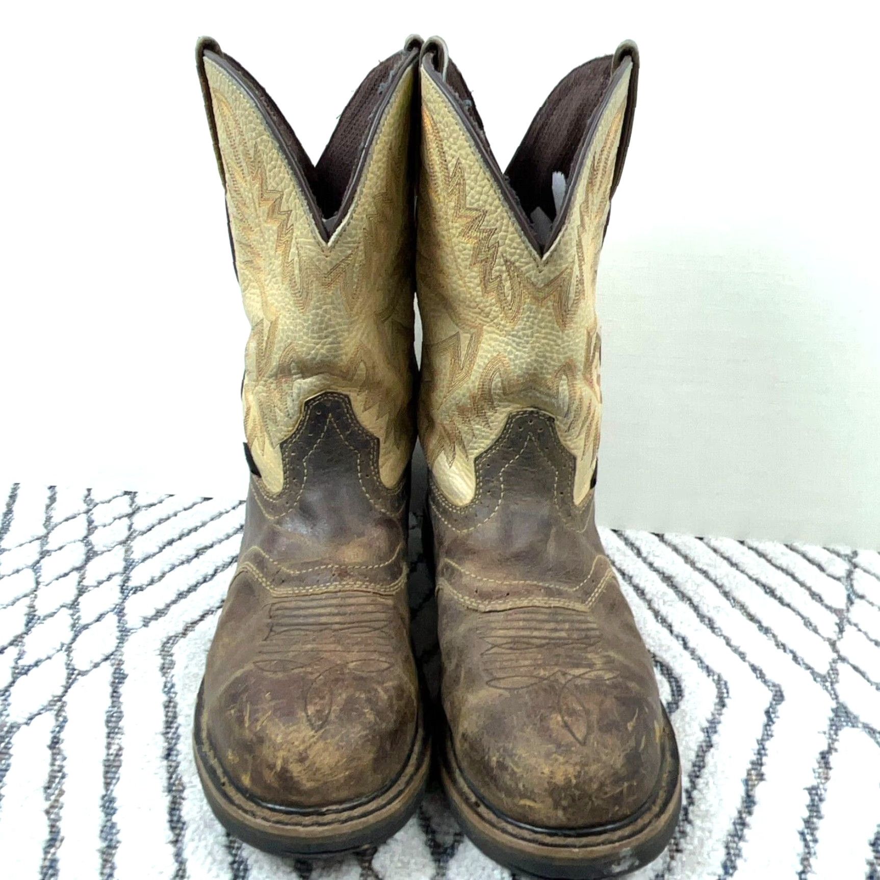Justin Boots VINTAGE Justin Boots Men 11.5 D Brown Steel Toe Western Work Boot Leather Casu Size US 11.5 / EU 44-45 - 4 Thumbnail