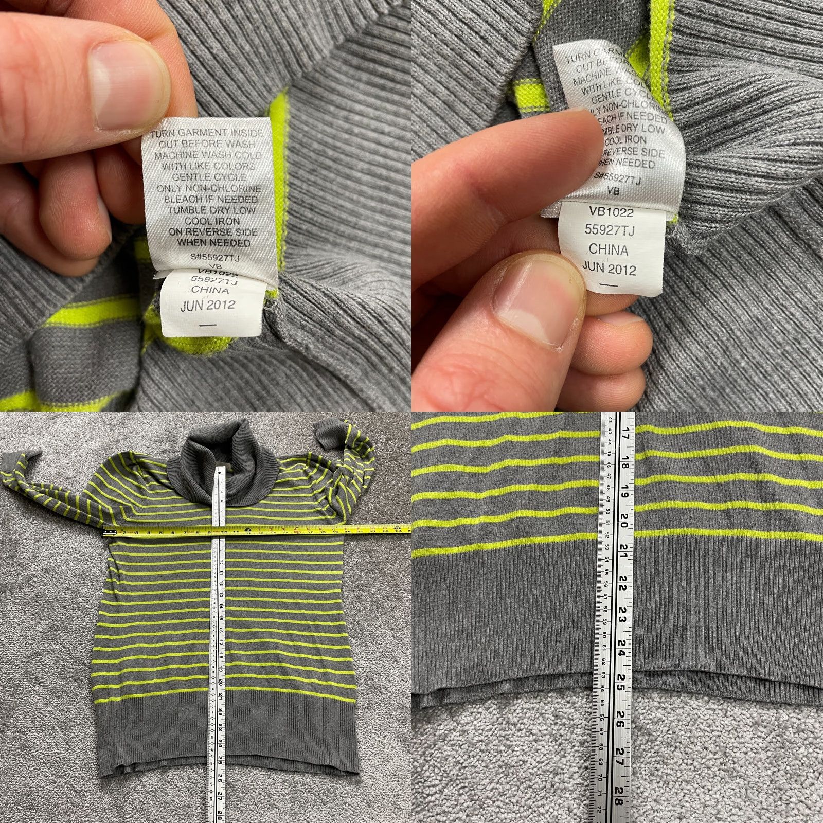 Vintage One A Sweater Womens Large Gray Yellow Striped Cowl Neck Knit Long Sleeve Pullover Casual Womens Size L / US 10 / IT 46 - 8 Thumbnail