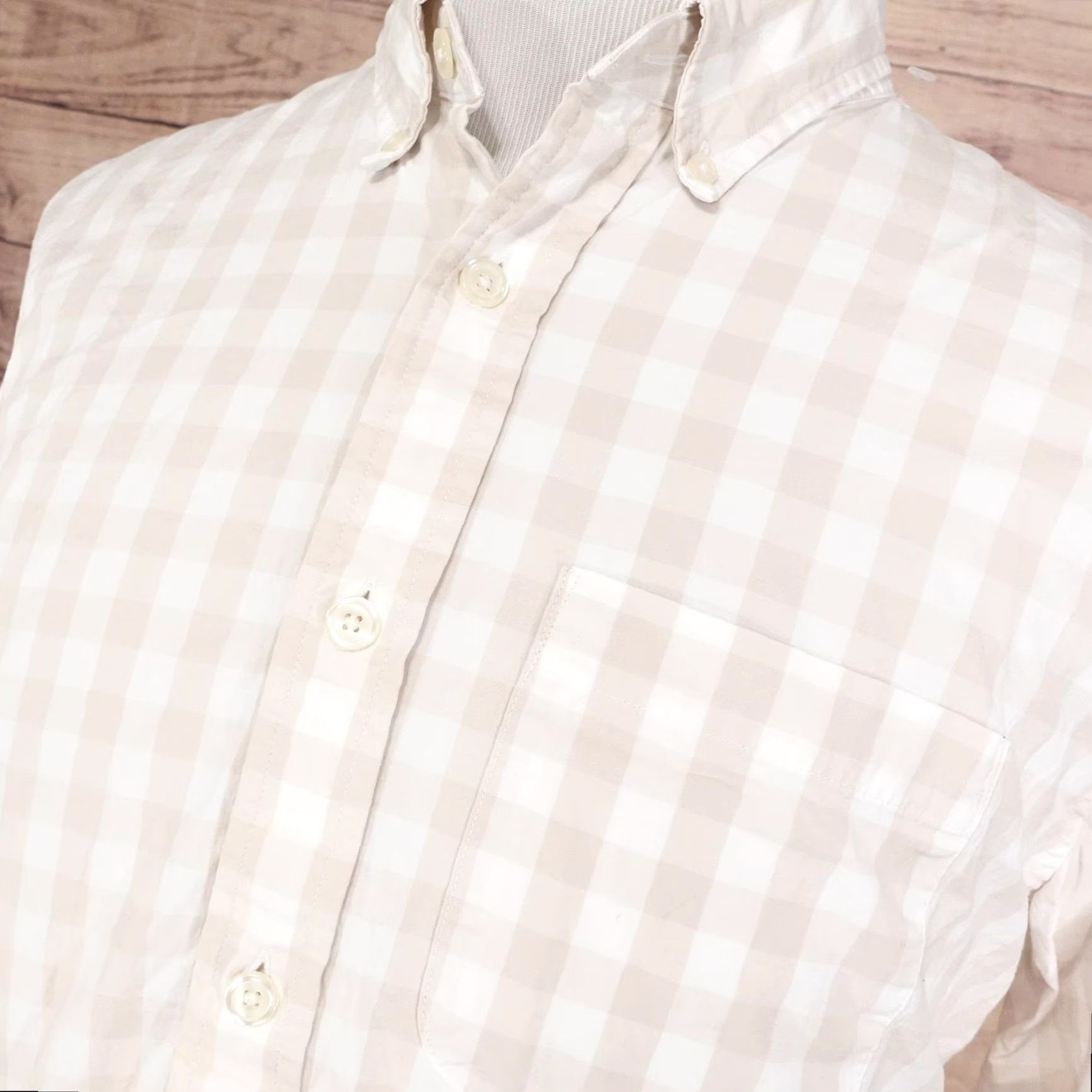 Abercrombie & Fitch ABERCROMBIE & FITCH Shirt Mens 2XL Beige White Gingham Long Sleeve Button-Up Stretch Size US XXL / EU 58 / 5 - 2 Thumbnail