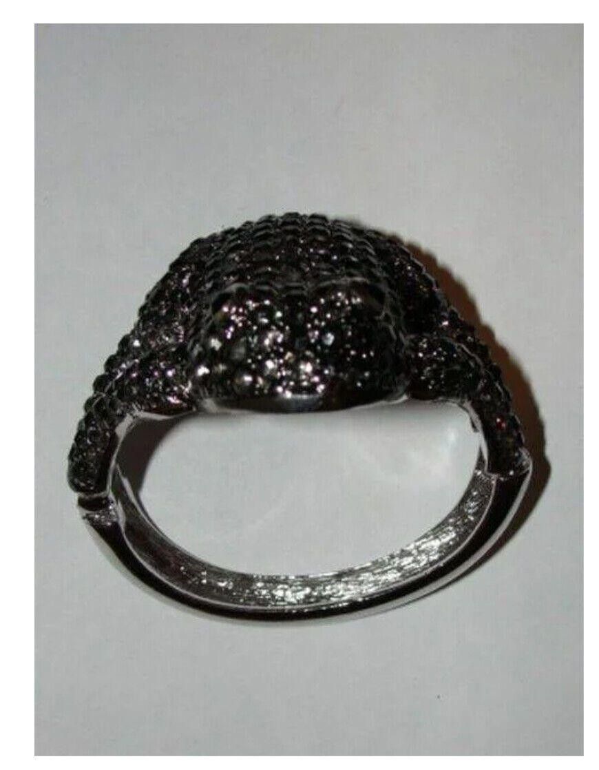 Designer Silver Tone Metal Rhinestone Frog Bracelet with Black Enamel Size ONE SIZE - 2 Thumbnail