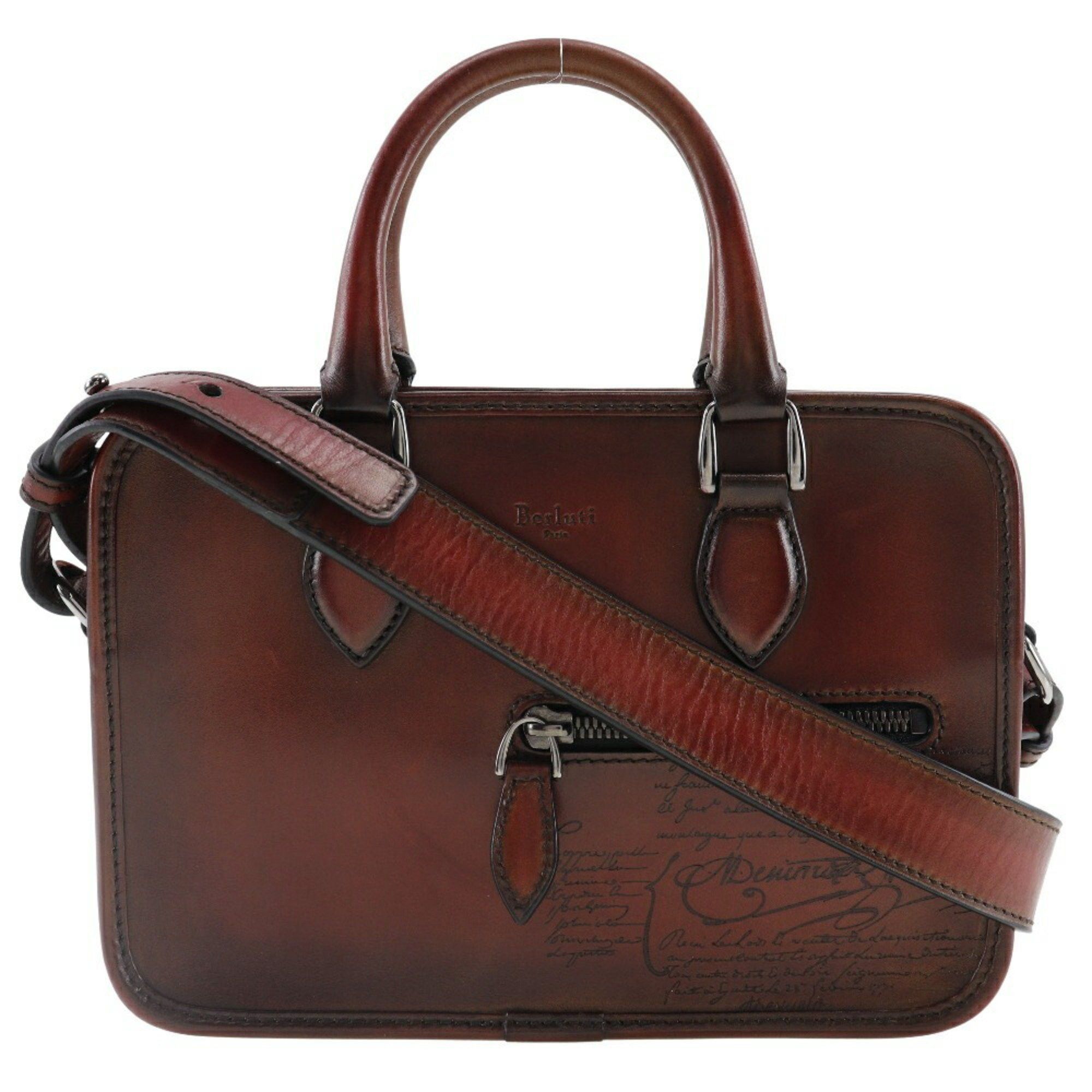 Berluti Anjoule Gulliver Handbag Shoulder Calf Bordeaux 2way Men s Bags Luggage