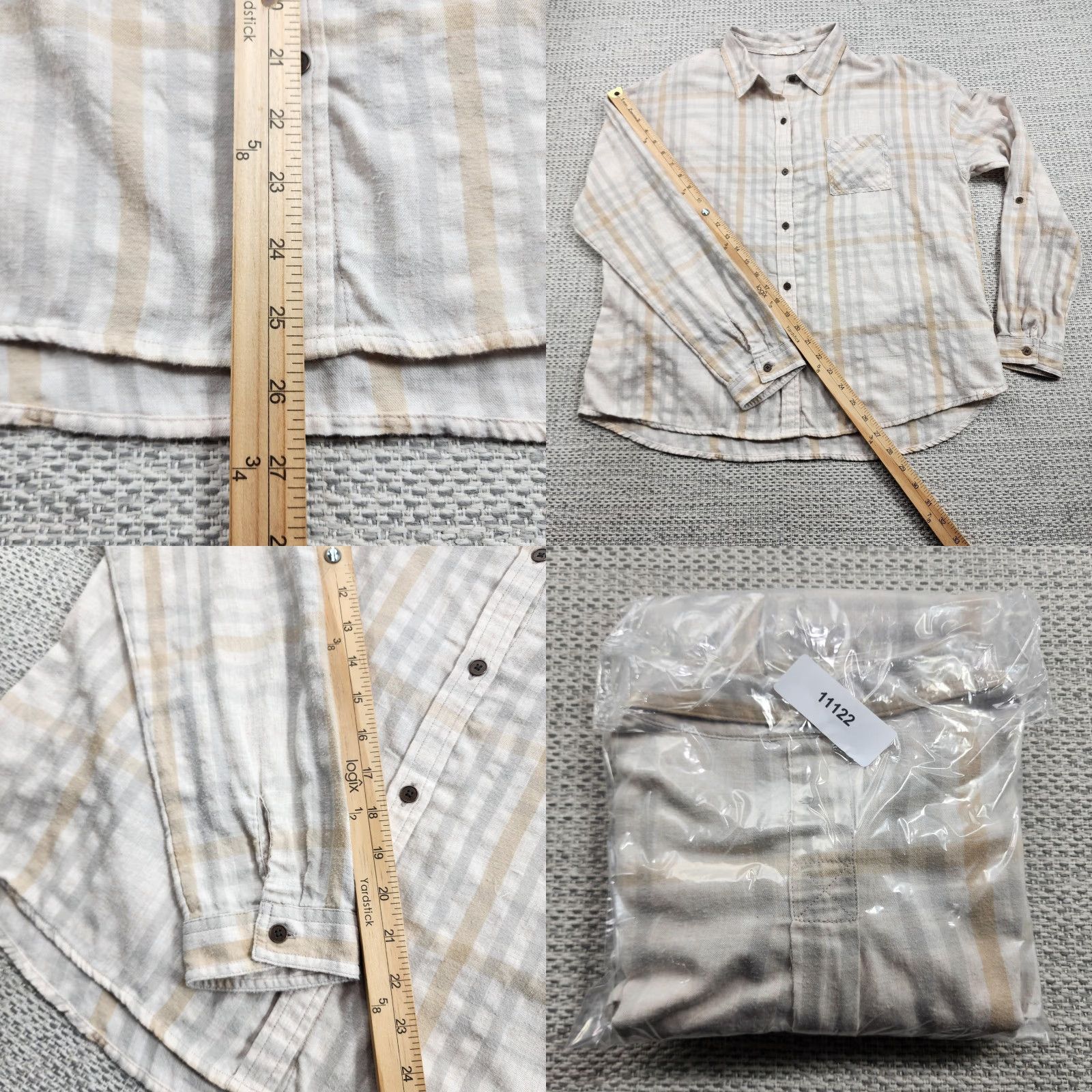 Prana prAna Shirt Womens XL Tan Gray Plaid Flannel Button Down Long Sleeve Organic Size XL / US 12-14 / IT 48-50 - 9 Thumbnail