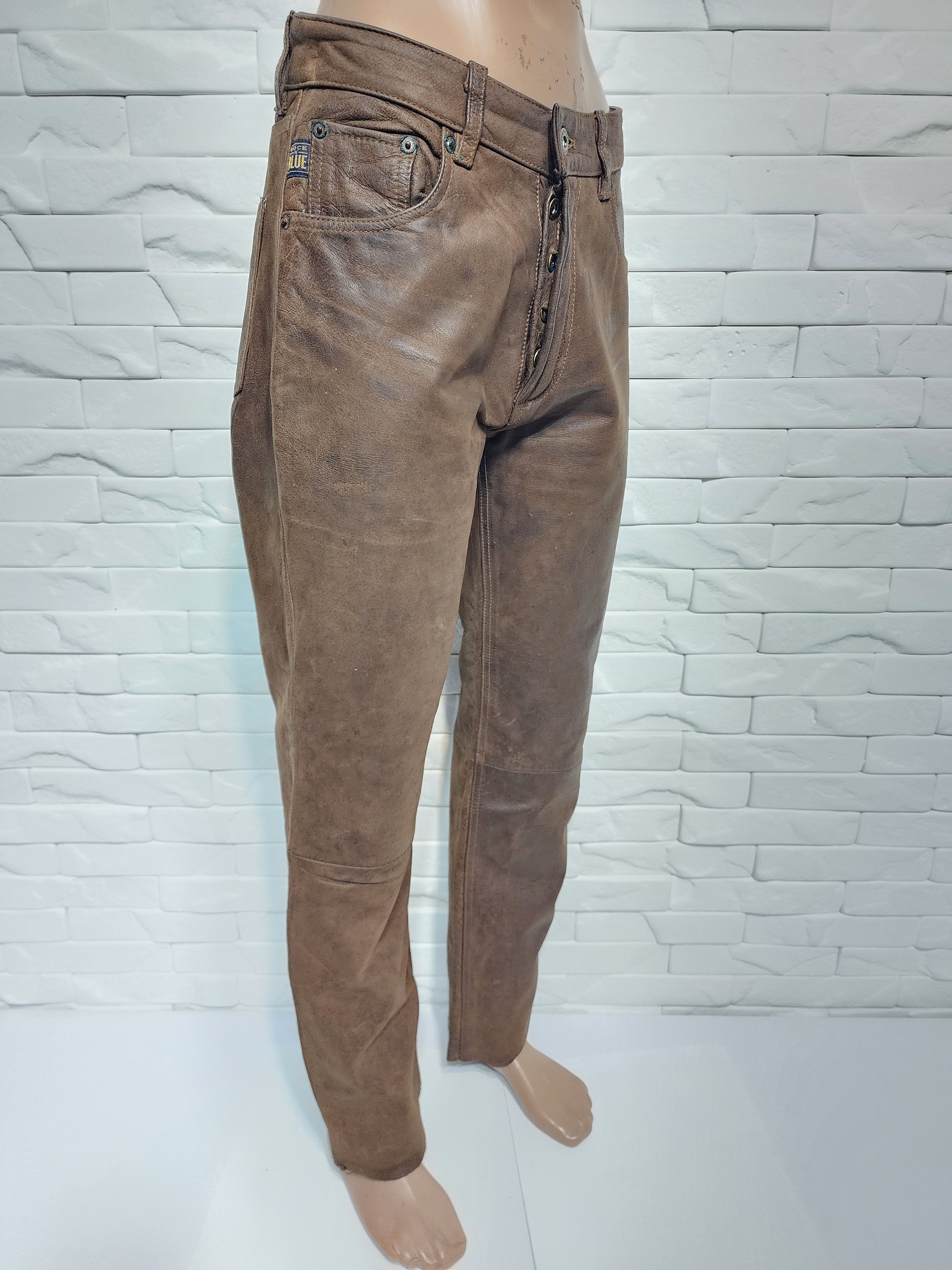 Genuine Leather Brown Nubuck Leather Pants - Denim Cut - Men's Size 29 Size US 29 - 3 Thumbnail