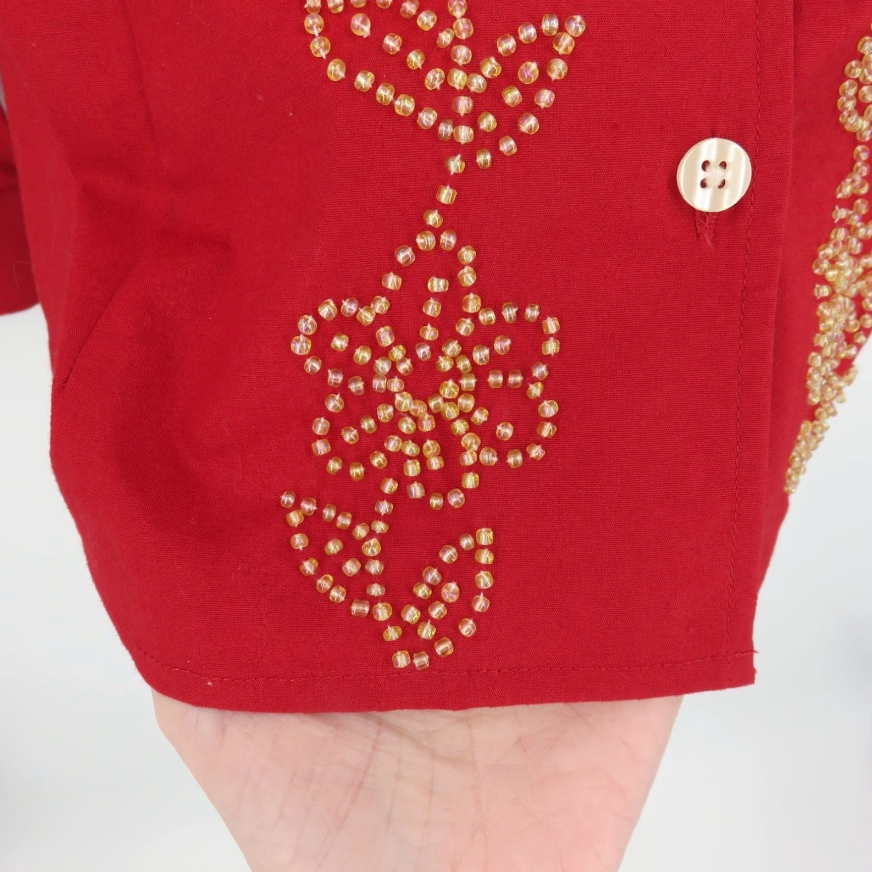Coldwater Creek Coldwater Creek Blouse Shirt Beaded Flowers Floral Button Long Sleeve Womens L Red Yellow Top Size L / US 10 / IT 46 - 4 Thumbnail
