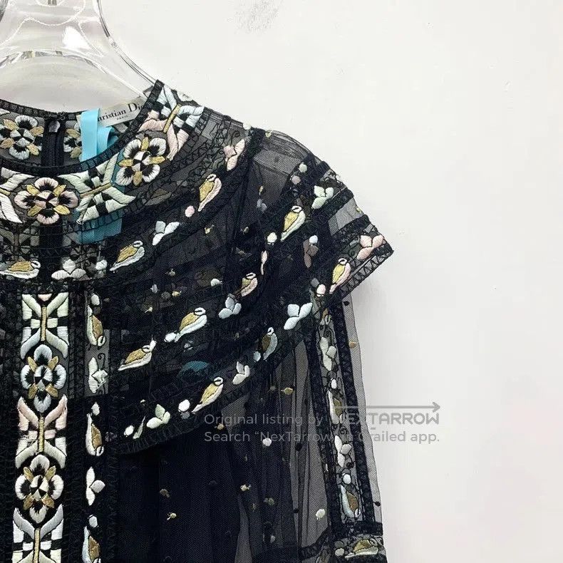 Dior Dior Black Embroidered Silk Mesh Dress. Size US 30 / EU 46 - 3 Thumbnail