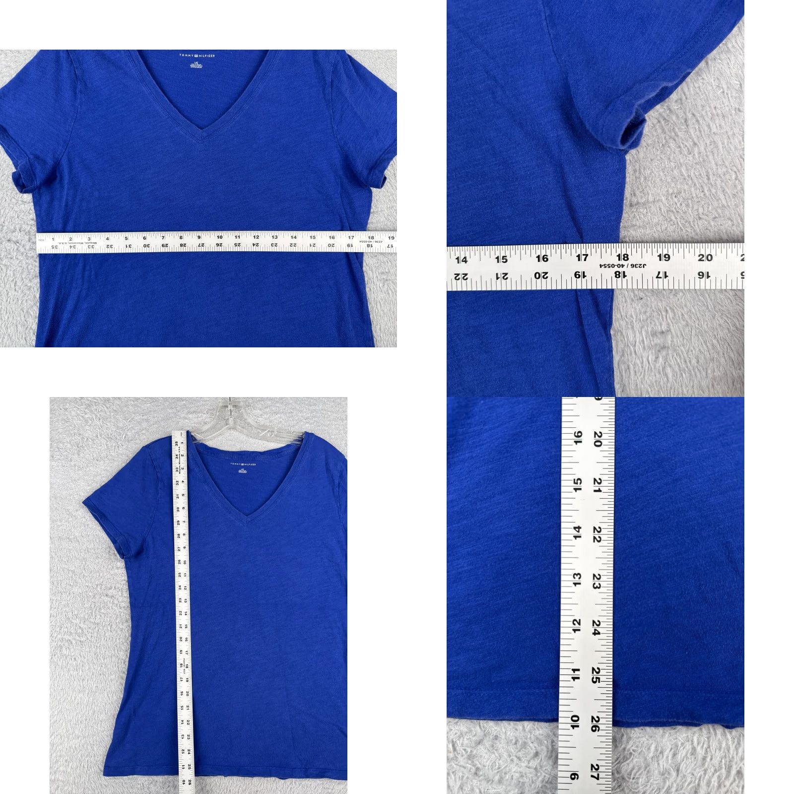 Tommy Hilfiger VINTAGE Tommy Hilfiger Shirt Women L Blue V-Neck Short Sleeve 100% Cotton Logo Casual Mens? Womens? Wait. No. END. Size L / US 10 / IT 46 - 8 Thumbnail