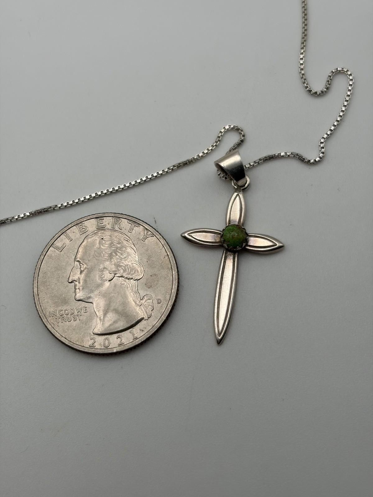 The Unbranded Brand Timeless Sterling Silver Cross Necklace with Green Stone Size ONE SIZE - 2 Thumbnail