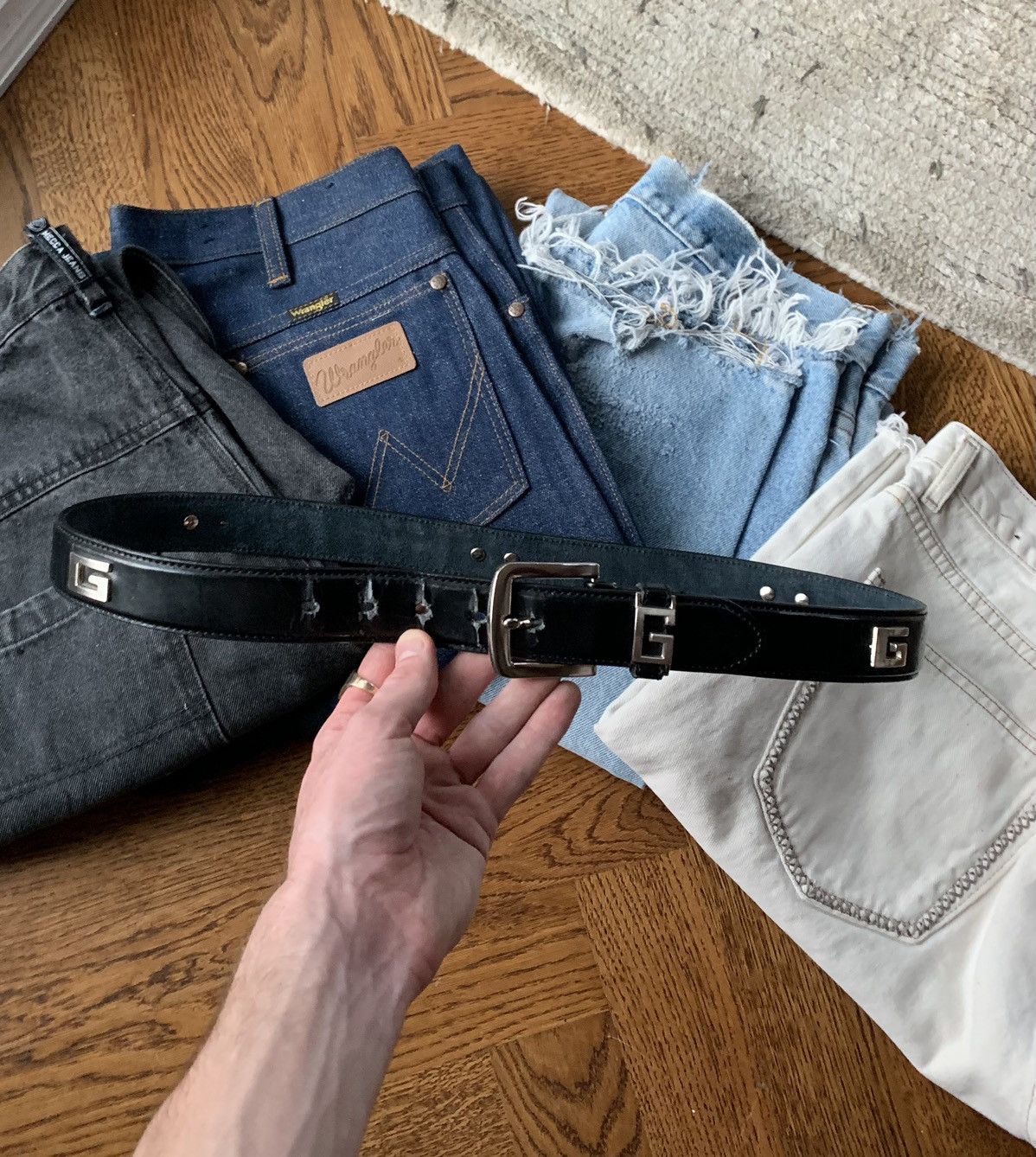 Japanese Brand × Vintage Vintage Gucci Style G Studded Belt Y2K Distressed Leather 90 Size ONE SIZE - 6 Thumbnail