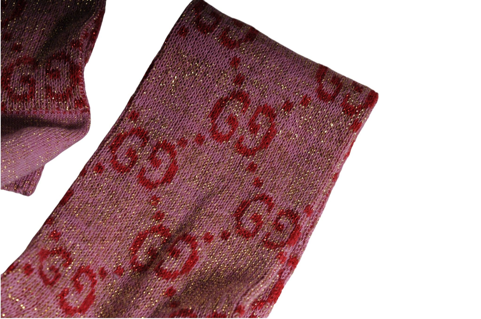 Gucci Glittery GG Logo Monogram Socks Size Small Pink Red Size ONE SIZE - 7 Thumbnail