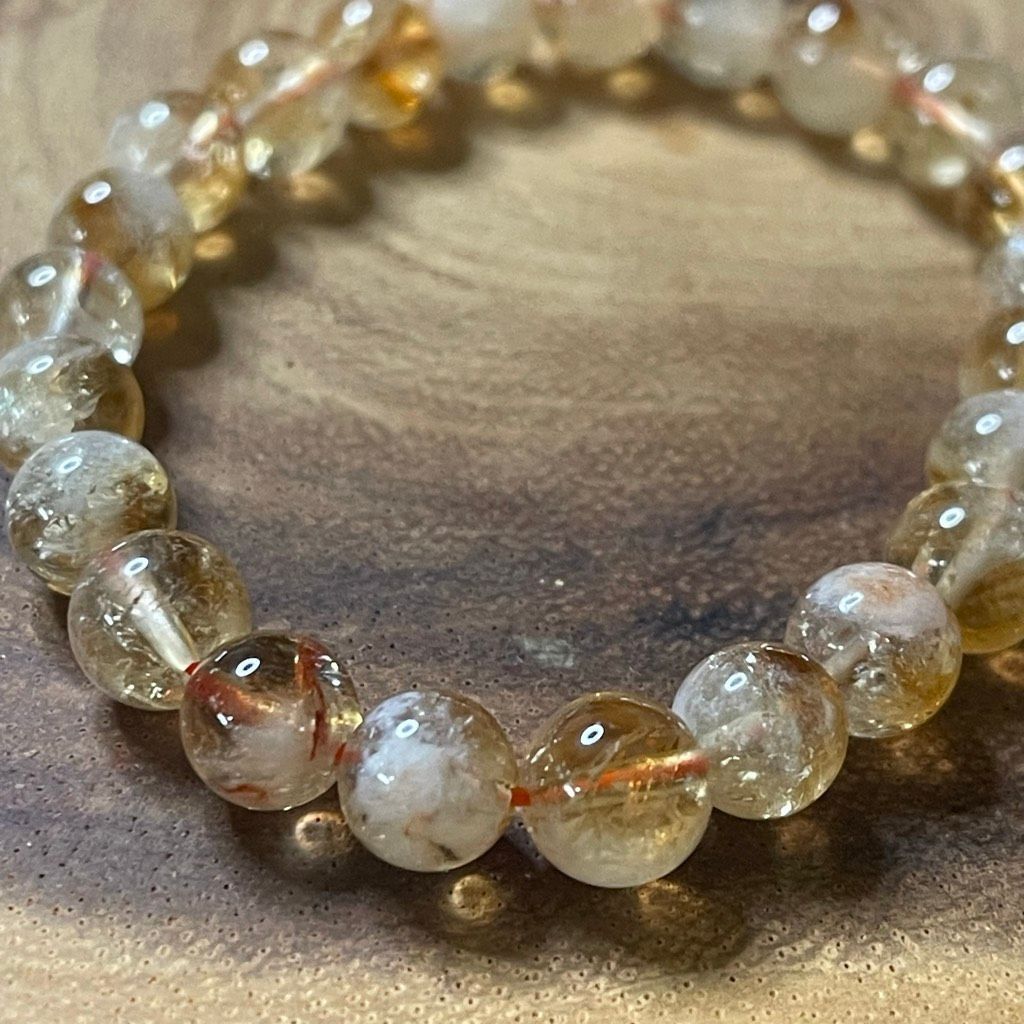 Other Citrine beaded beads stretch bracelet 8mm yellow clear cryst Size ONE SIZE - 1 Thumbnail