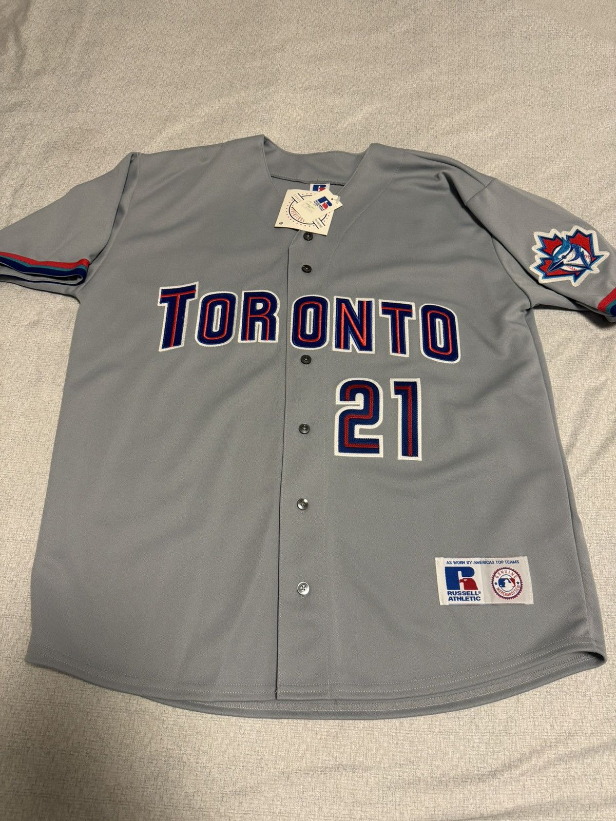 image of Toronto Blue Jays Size XL Roger Clemens 21 Russell Athletic in Grey, Men's