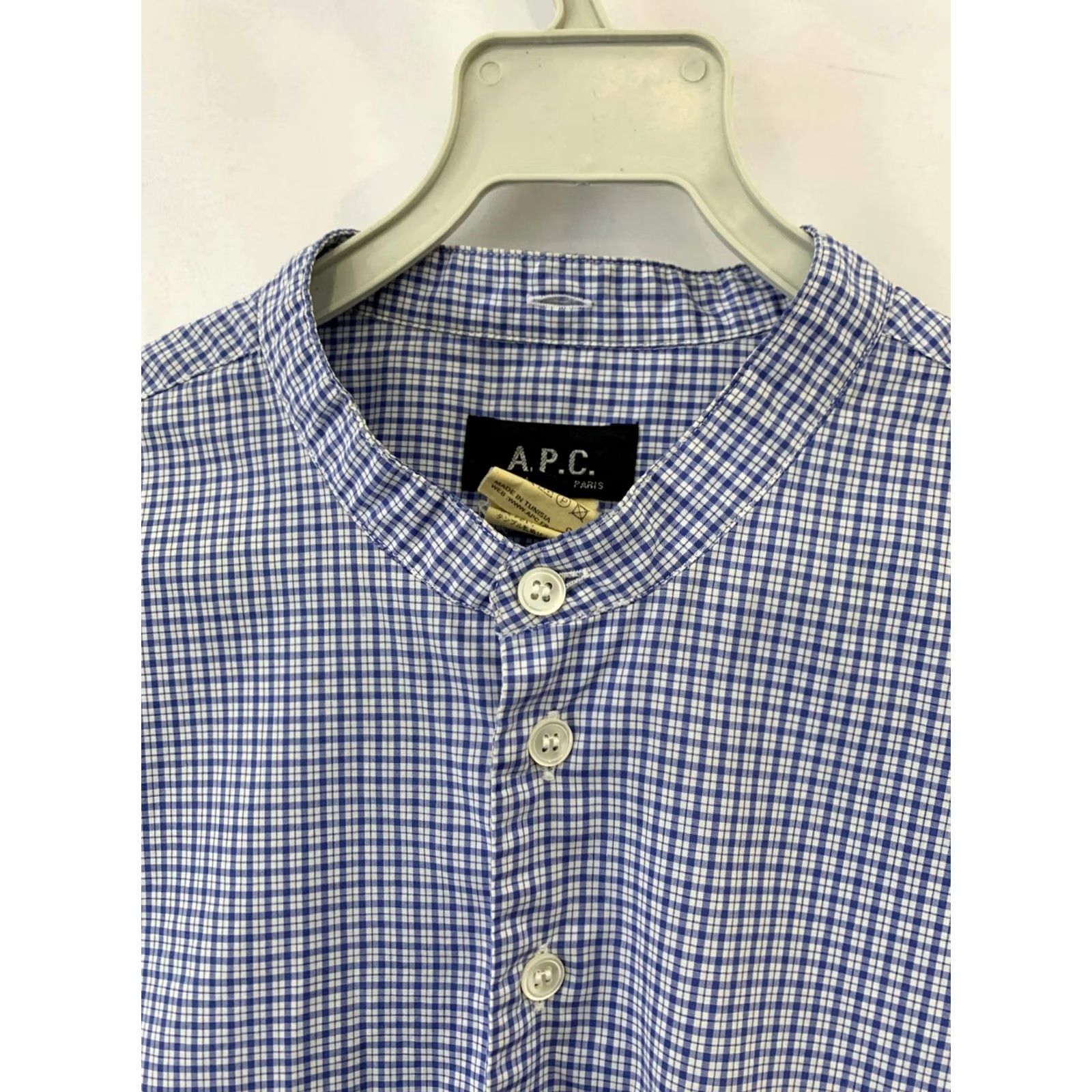 A.P.C. A.P.C. Men’s Blue Check Plaid Grandad Collar Shirt S Long Sleeve Cotton Mens Shirt Size US S / EU 44-46 / 1 - 7 Thumbnail