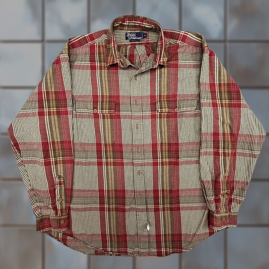 Polo Ralph Lauren VINTAGE Polo Ralph Lauren Shirt Mens XL Red Plaid Twill Button Front Pockets 90s Size US XL / EU 56 / 4 - 1 Thumbnail