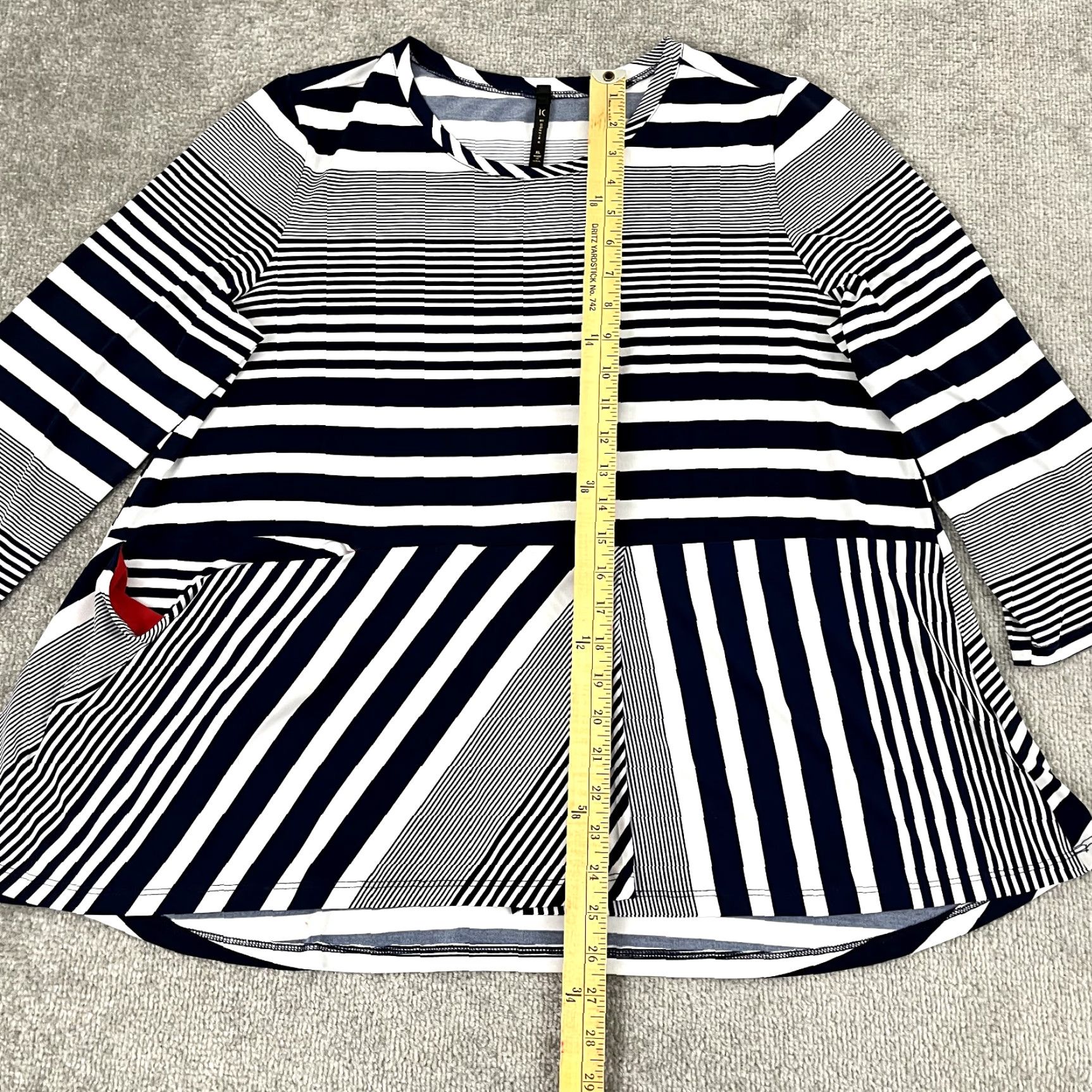 Vintage VINTAGE IC by CONNIE K Top Womens XL Blue White Striped Geometric Stretch Blouse Pocket Size XL / US 12-14 / IT 48-50 - 3 Thumbnail
