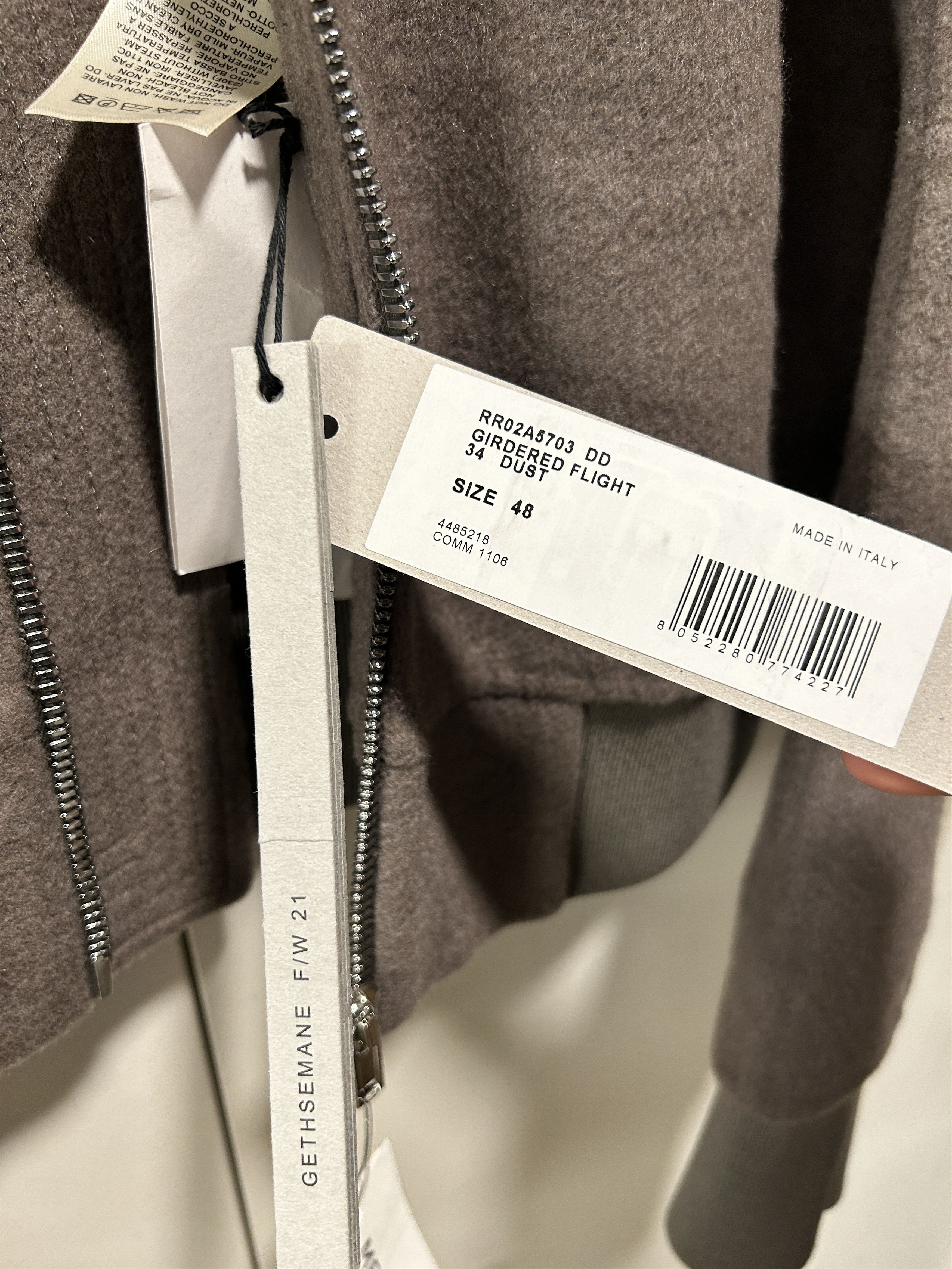 Rick Owens Girdered flight jacket dust f/w 21 gethsemane cashmere Size US M / EU 48-50 / 2 - 6 Thumbnail