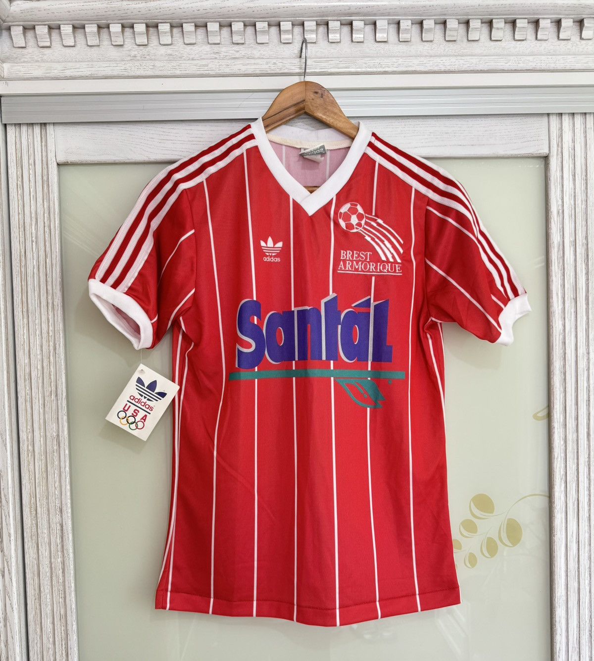 image of Adidas x Soccer Jersey Vintage Stade Brest Armorique 80’S Soccer Jersey Very in Red (Size Small)