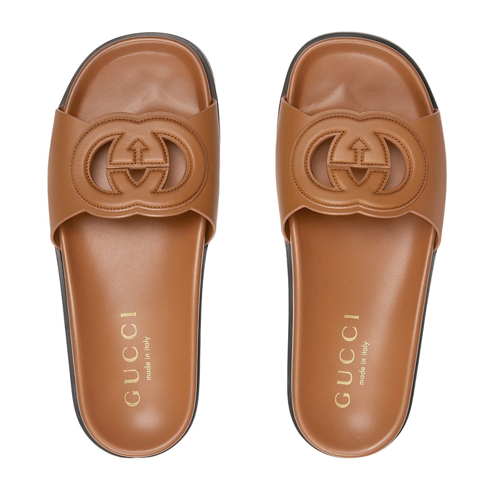GUCCI Interlocking G $920 Light Brown Leather Sandals New &