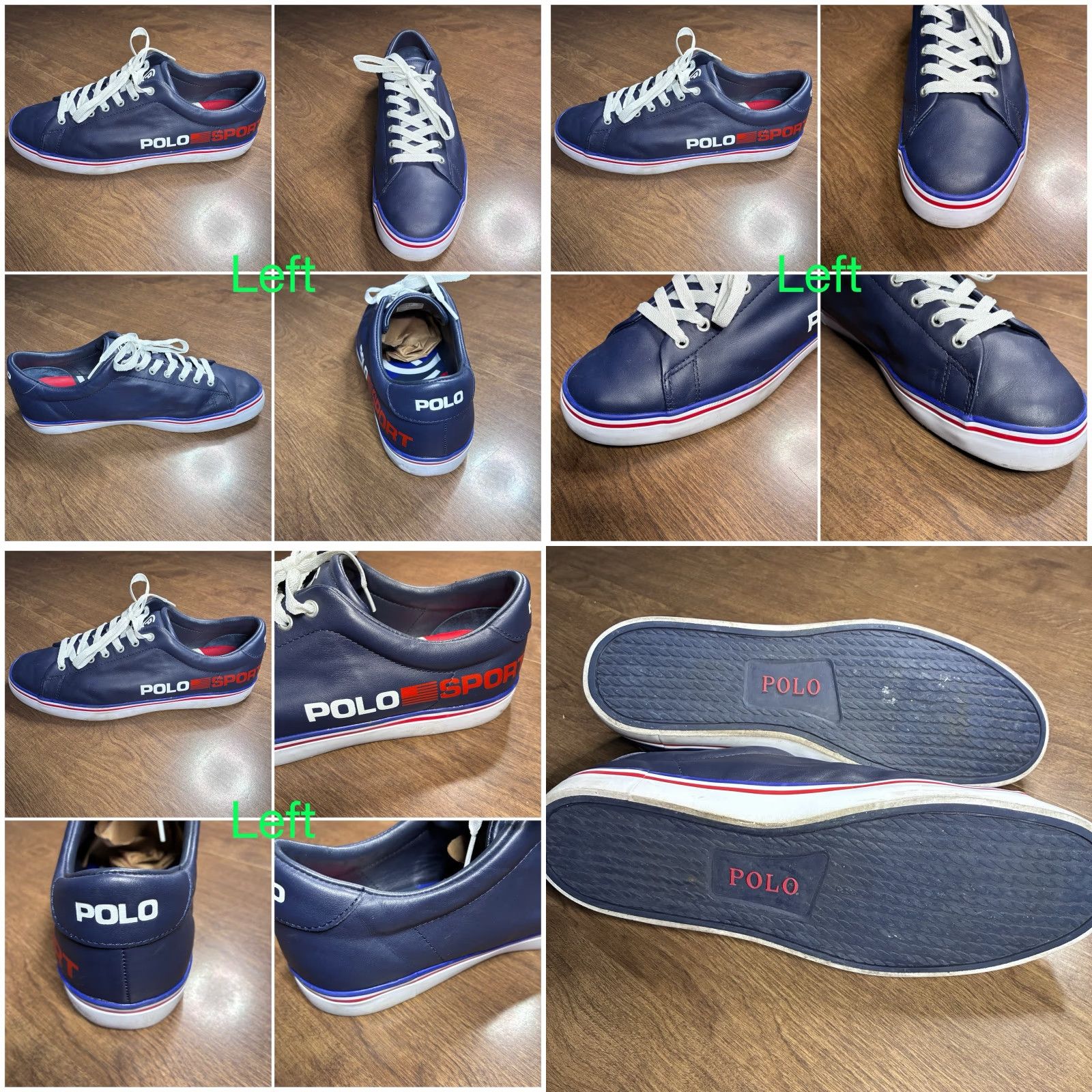 POLO Sport Shoes Mens 11.5 Blue Red White Leather Spell Out Sneaker