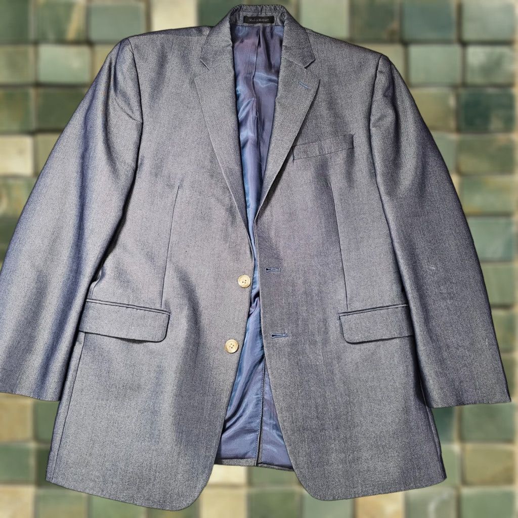 Ralph Lauren VINTAGE Lauren Ralph Lauren Sport Coat Blazer Jacket Mens 40R Indigo Sharkskin Sheen Blue Notch 2 Piece Three-Button 40 Regular Boys? Size 40R - 1 Thumbnail