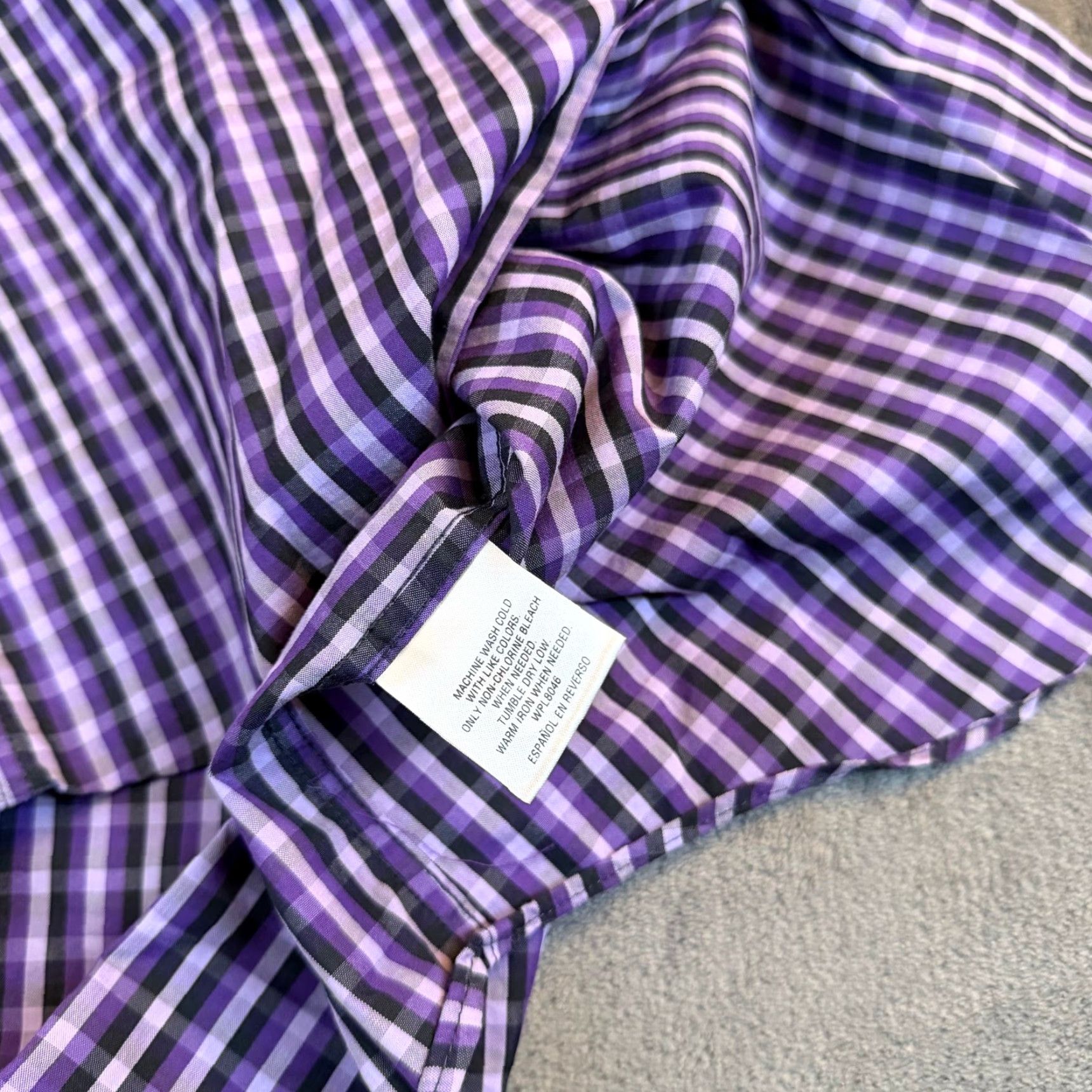 Alfani Alfani Dress Shirt Purple Black Gingham Check Mens Small Regular Fit Shirt Size 36R - 5 Thumbnail