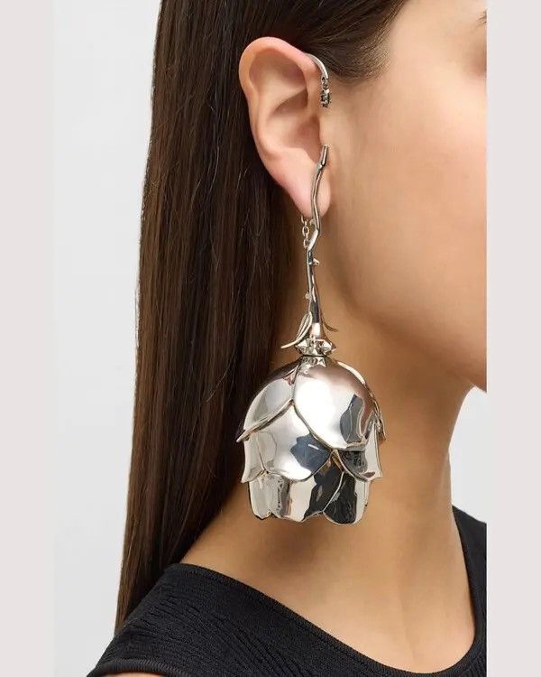 Alexander McQueen Alexander McQueen oversized silver rose ear cuff Size ONE SIZE - 1 Thumbnail