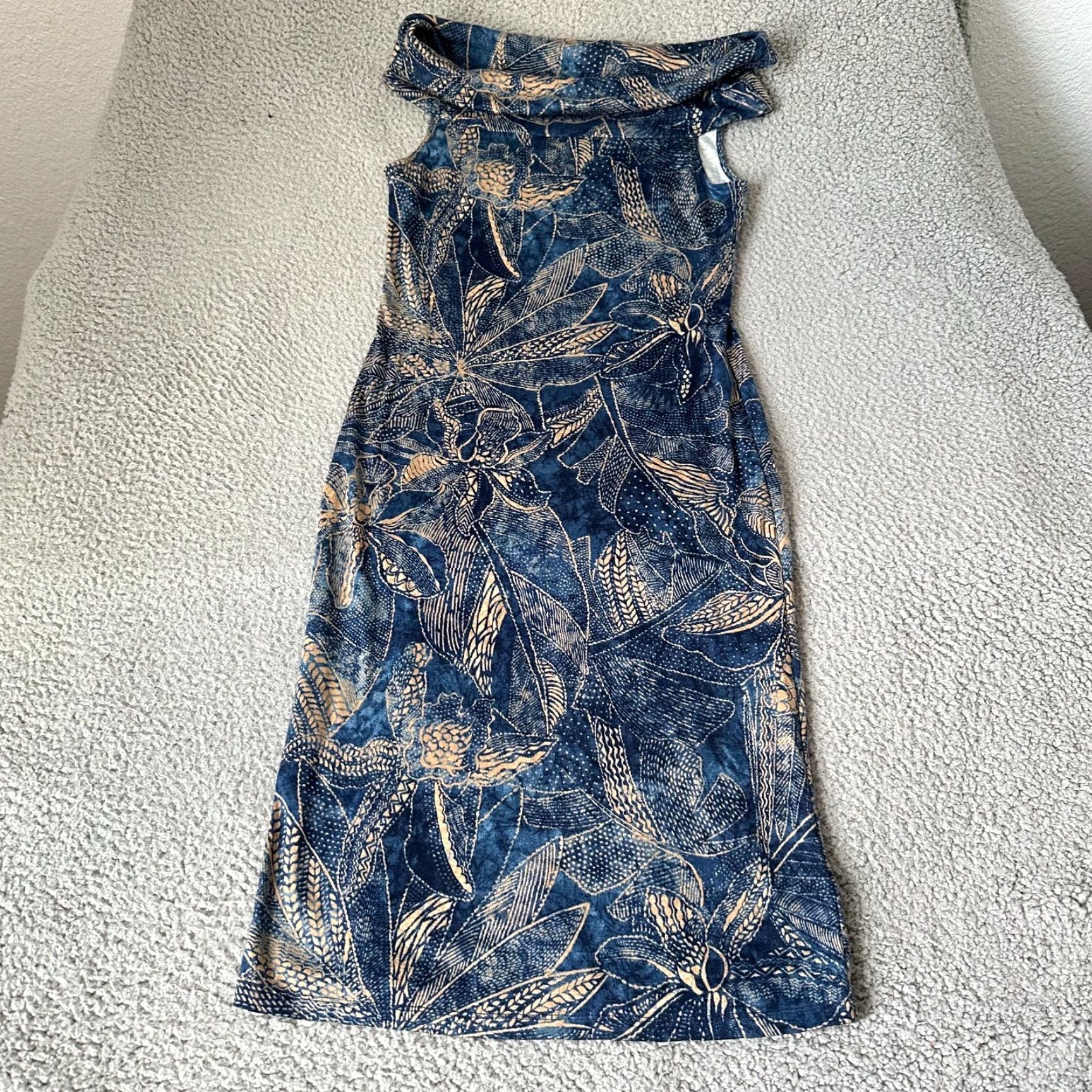 Ralph Lauren Ralph Lauren Dress Womens S Blue Floral Tribal Stretch Cotton Jersey Cowl Neck A-Line Long Sleeveless 70s 80s 90s Womens Size S / US 4 / IT 40 - 2 Thumbnail