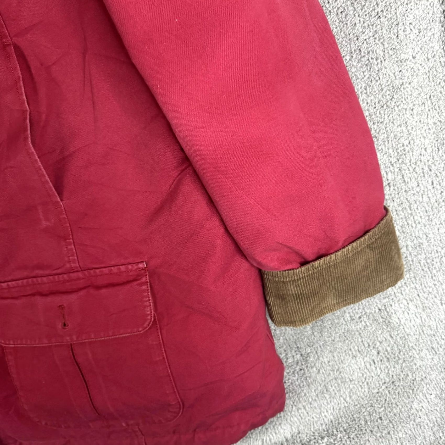 Vintage L.L. Bean Canvas Coat Womens 2X Red Quilted Collar Button Pockets Corduroy Size XXL / US 16-18 / IT 52-54 - 3 Thumbnail