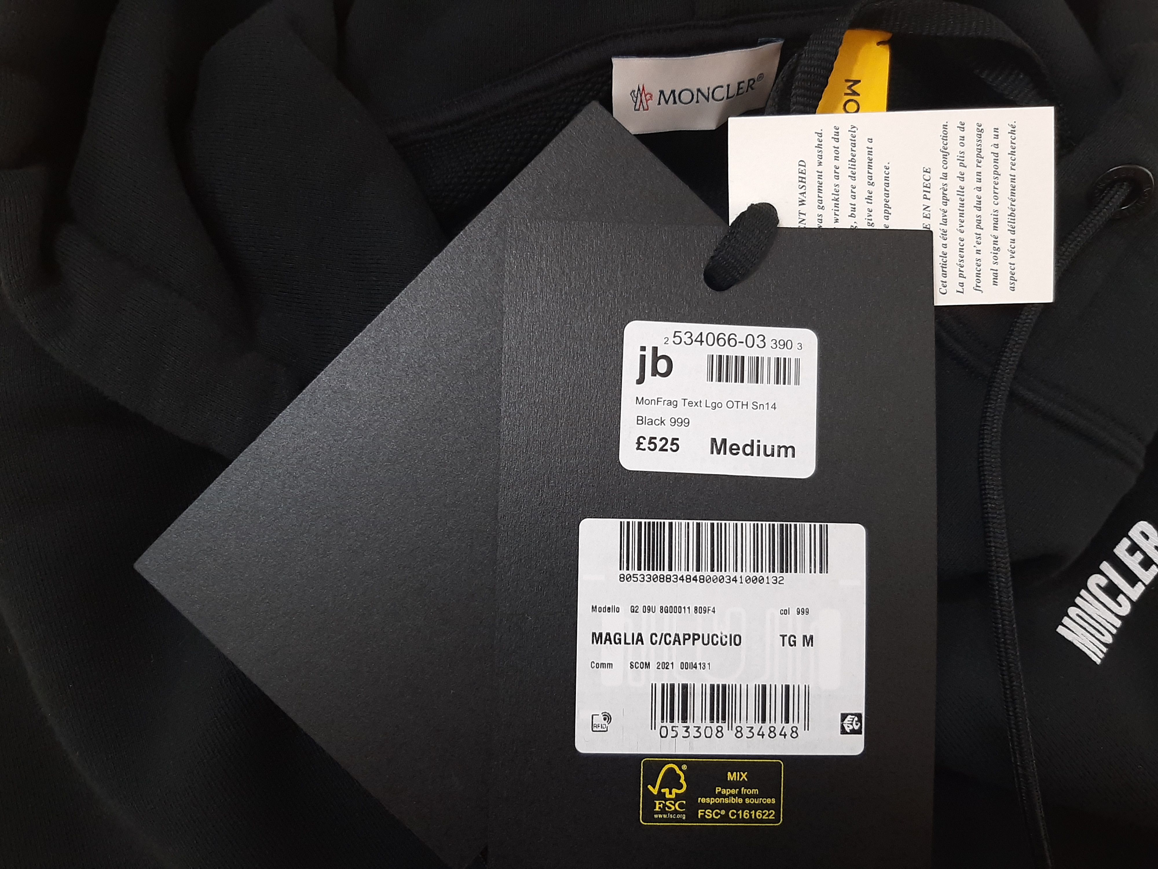 Moncler x Fragment Logo Hoodie Black Men's Size M