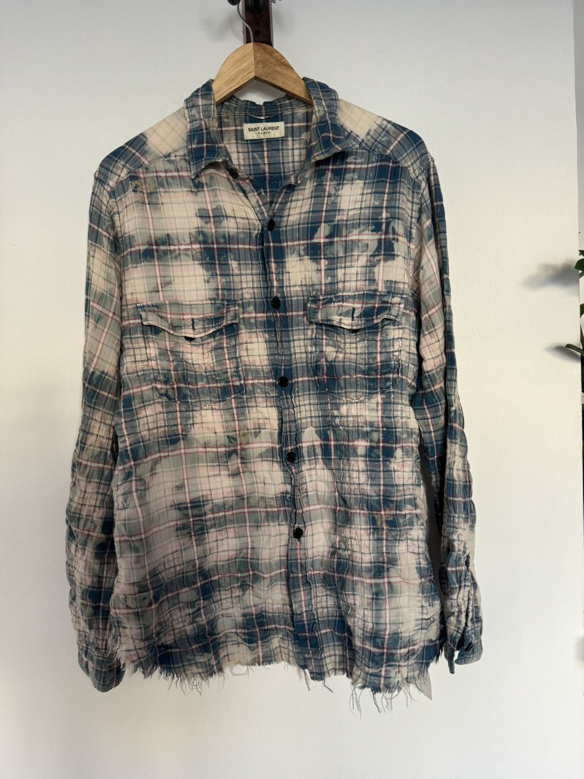Saint Laurent Paris Bleached Surf Sound Blue Raw Hem Flannel Ss16 