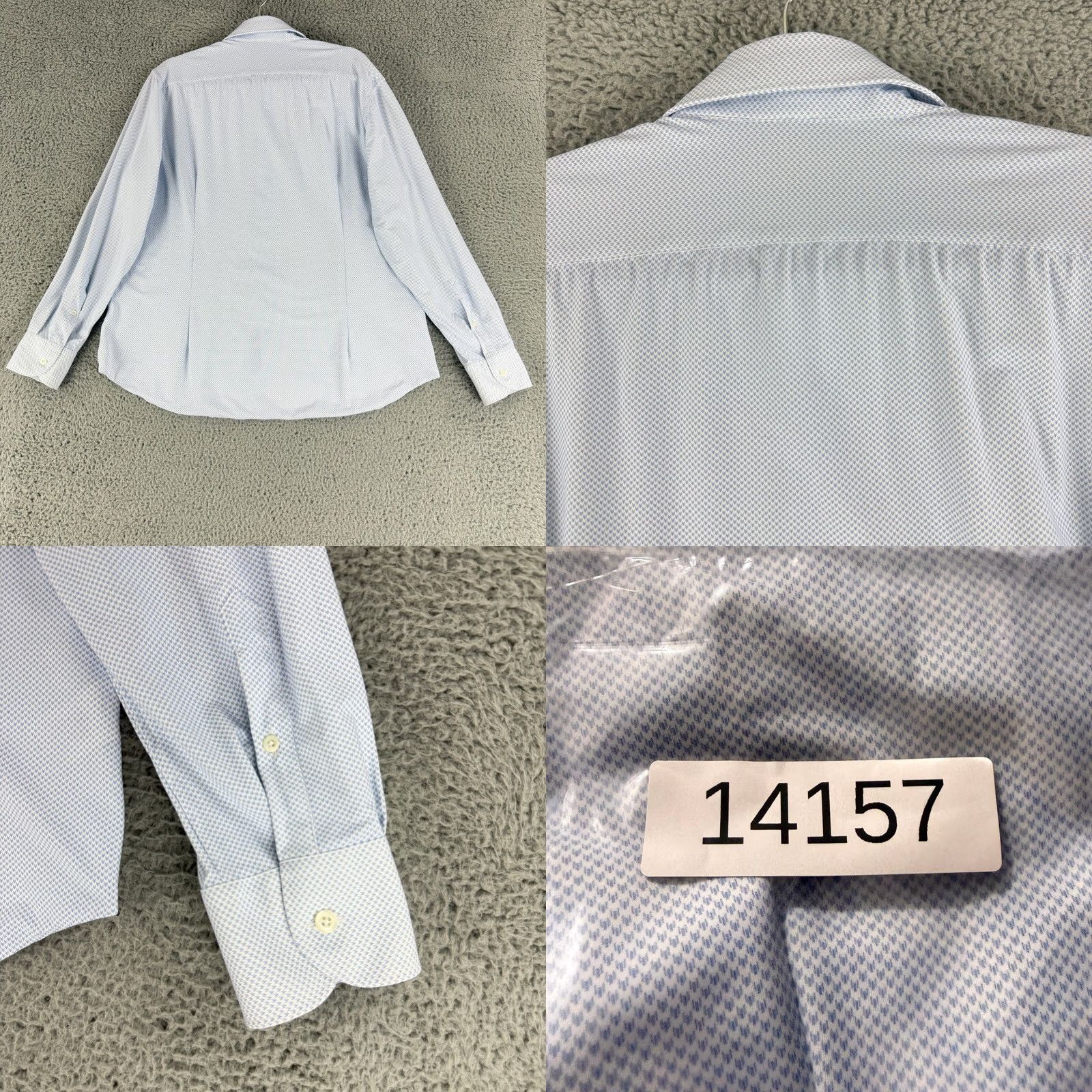 Corneliani Corneliani Button-Up Shirt Mens XL Blue White Micro Pattern Stretch 86-P178 Geometric Classic City Designer Business Casual Travel Party/Cocktail Size US XL / EU 56 / 4 - 9 Thumbnail