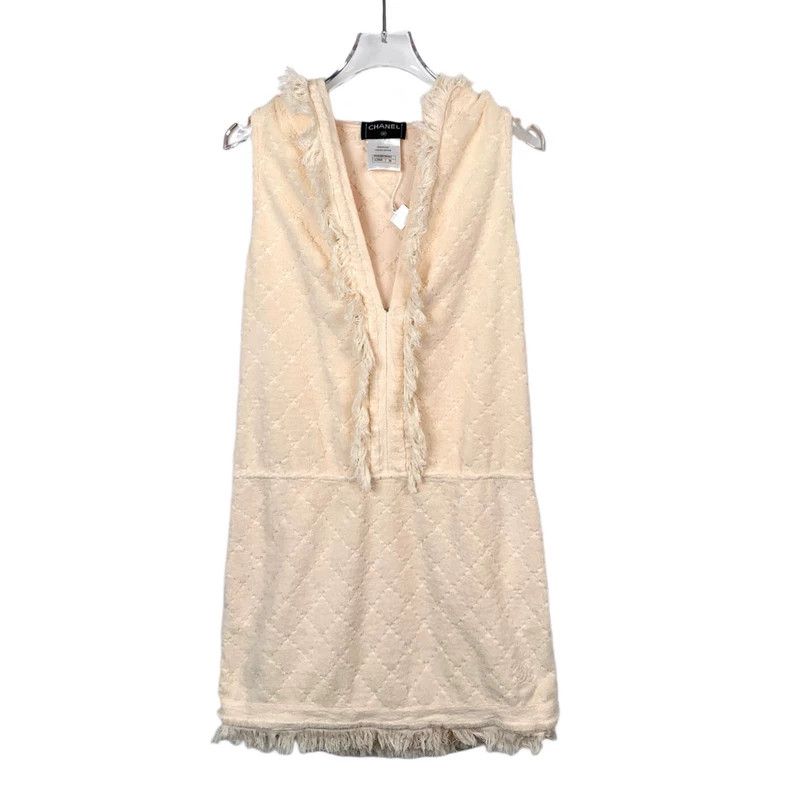 Chanel ChanelMumbai Series Beige Diamond Plaid Tassel V-neck Cotto Size XXS / US 00 / IT 34 - 1 Thumbnail