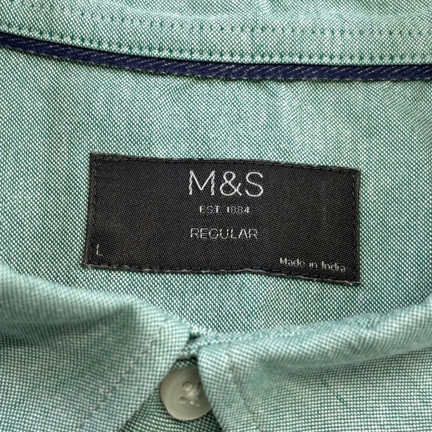 Marks & Spencer M&S Shirt Large Mens Sea Green Button-Down Short Sleeve Chest Pocket Vgc Summer Size US L / EU 52-54 / 3 - 5 Thumbnail