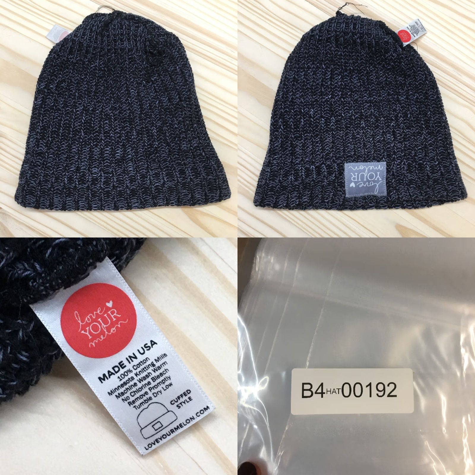 Vintage Love Your Melon Beanie Hat Mens Black One Size Adjustable Knitted Cuffed Winter Hat Size ONE SIZE - 8 Thumbnail