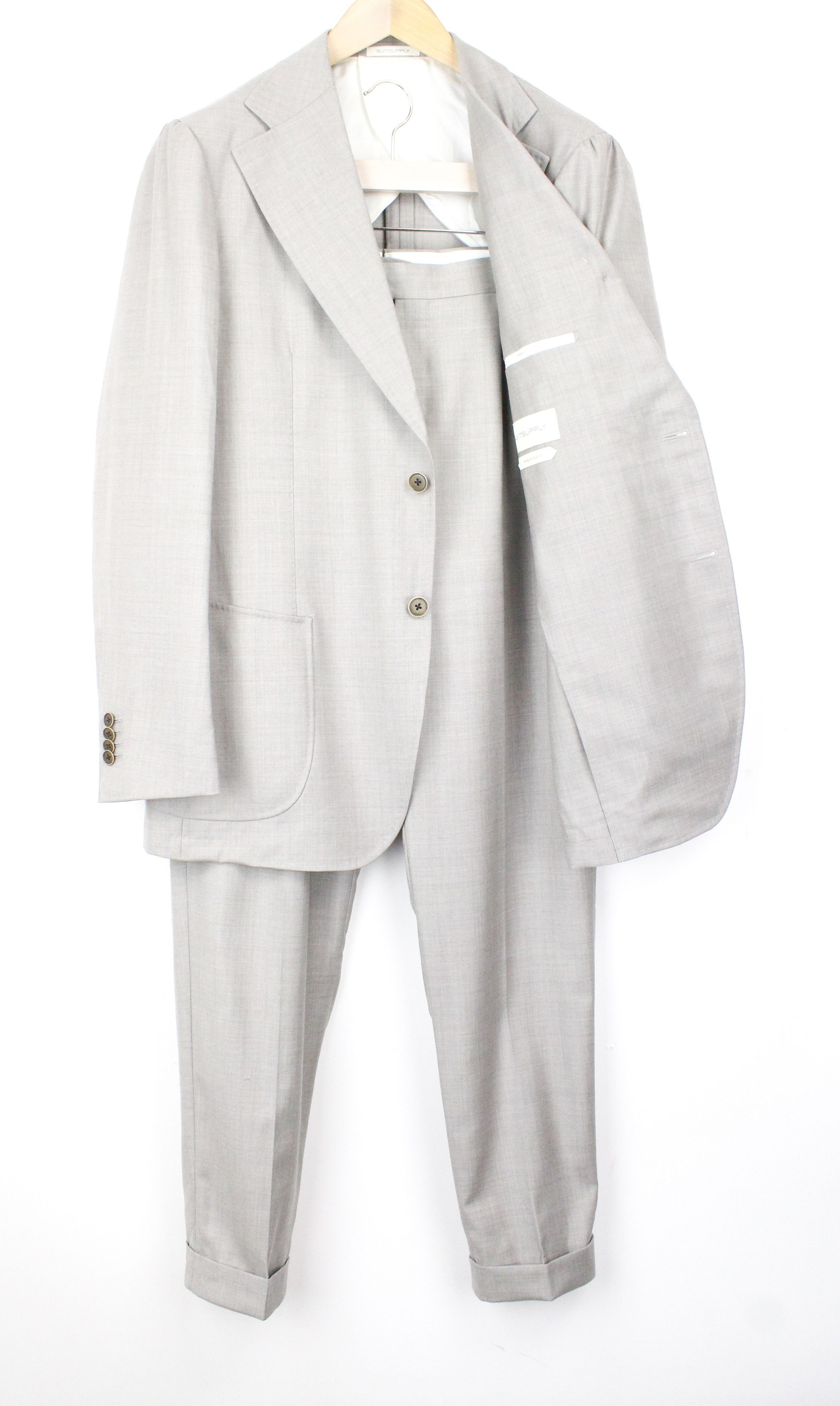 image of Suitsupply Havana Uk44R Wool Super 110 Grey Slim Formal Suit 67050, Men's