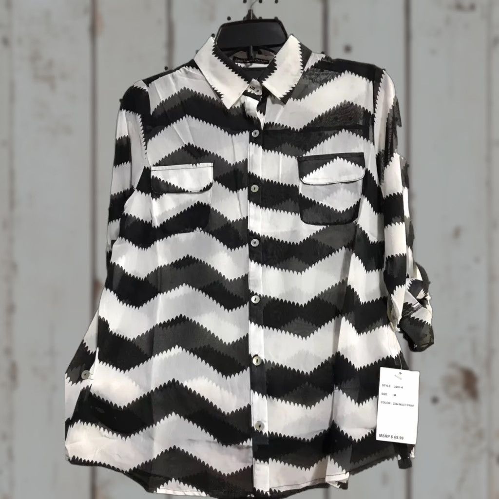 Madison VINTAGE Madison Paige Sheer Button-Up Shirt Women's Medium Black/White Business Casual 3/4 Sleeve Size M / US 6-8 / IT 42-44 - 1 Thumbnail