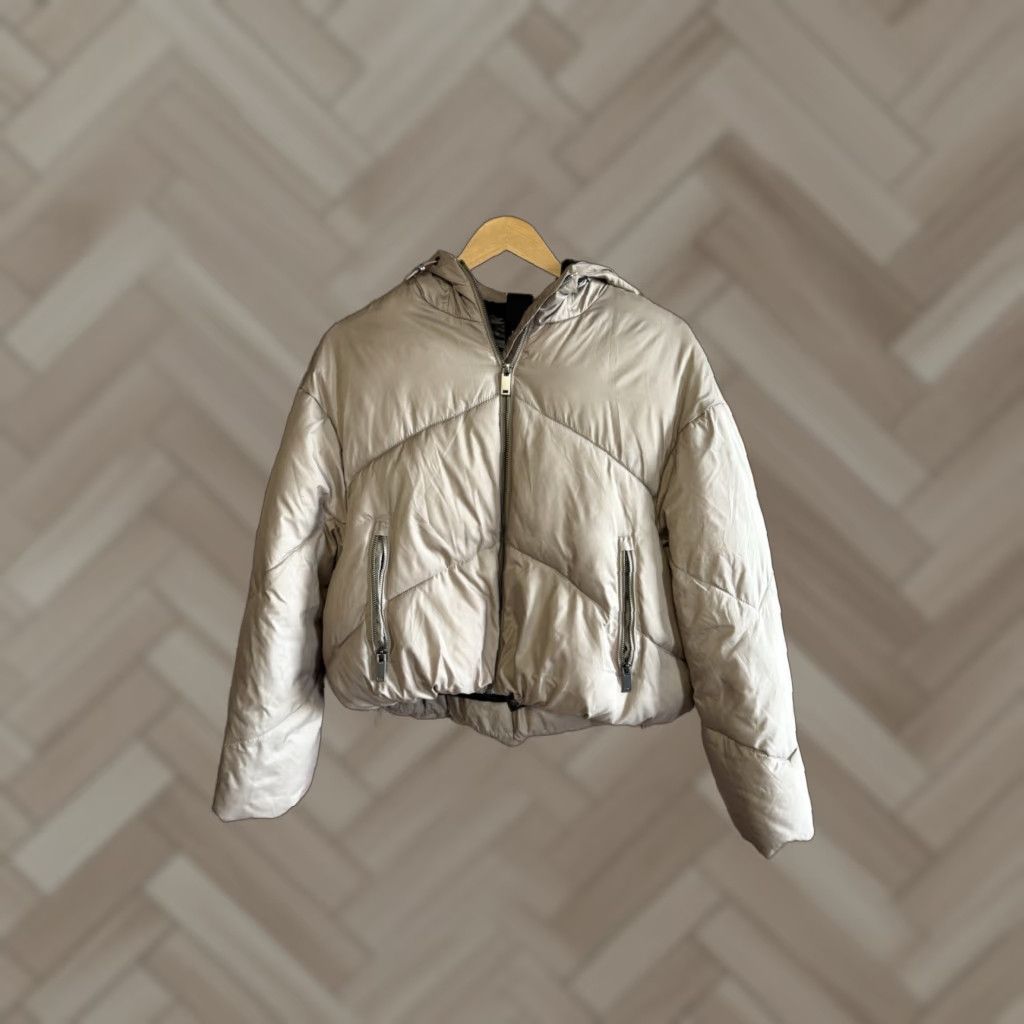 Zara Womens Brown Full Zip Puffer Jacket Cropped Size Small