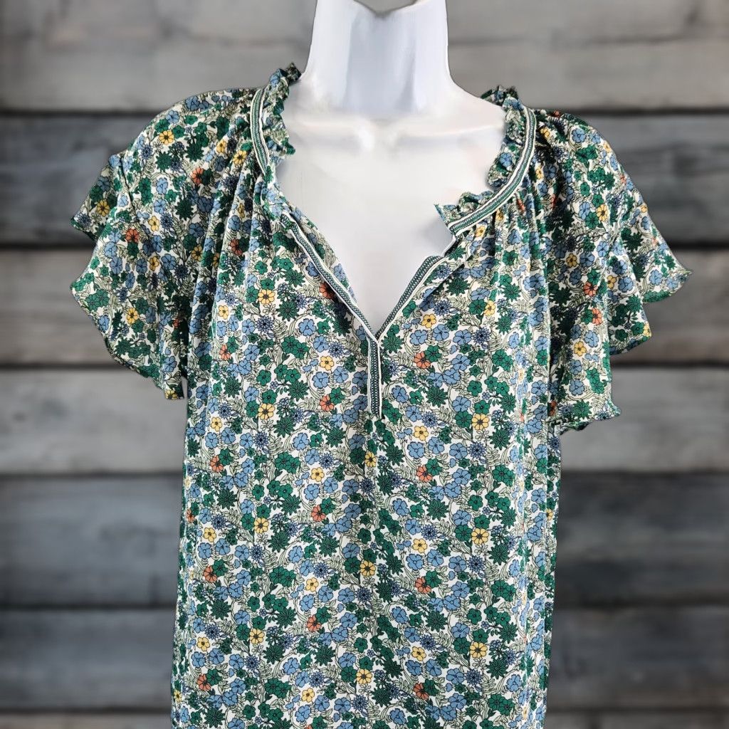 Vintage Max Studio Womens Top XS Blue Green Floral Short Sleeve Shirt Blouse Womens XS Floral Short Sleeve Size XS / US 0-2 / IT 36-38 - 1 Thumbnail
