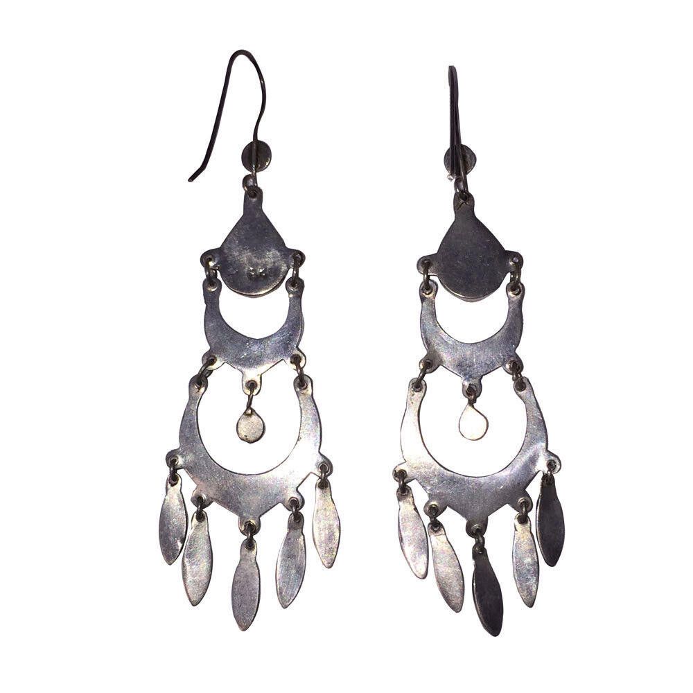 Handmade Silver Chandelier Earrings with Mother of Pearl Shell Inlay Size ONE SIZE - 4 Thumbnail