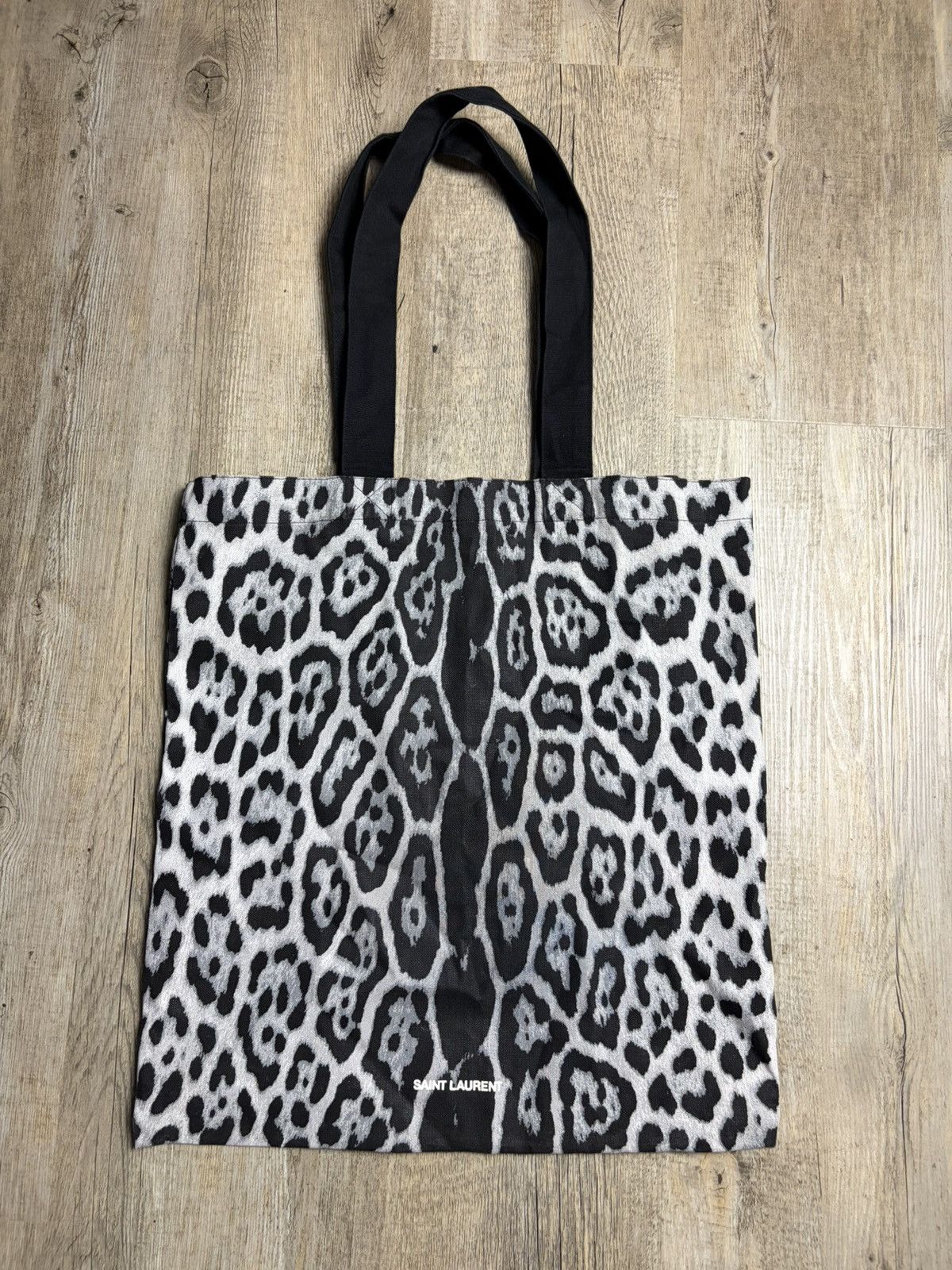 Saint Laurent Paris Saint Laurent leopard animal Print Canvas Tote Bag in Black Size ONE SIZE - 1 Thumbnail