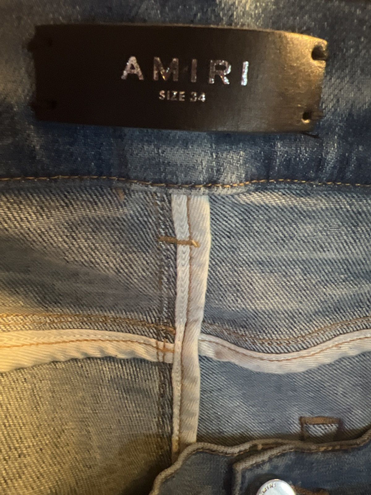 Amiri Amiri Old English Leather Logo Clay Indigo Denim Jeans Size US 34 / EU 50 - 8 Thumbnail