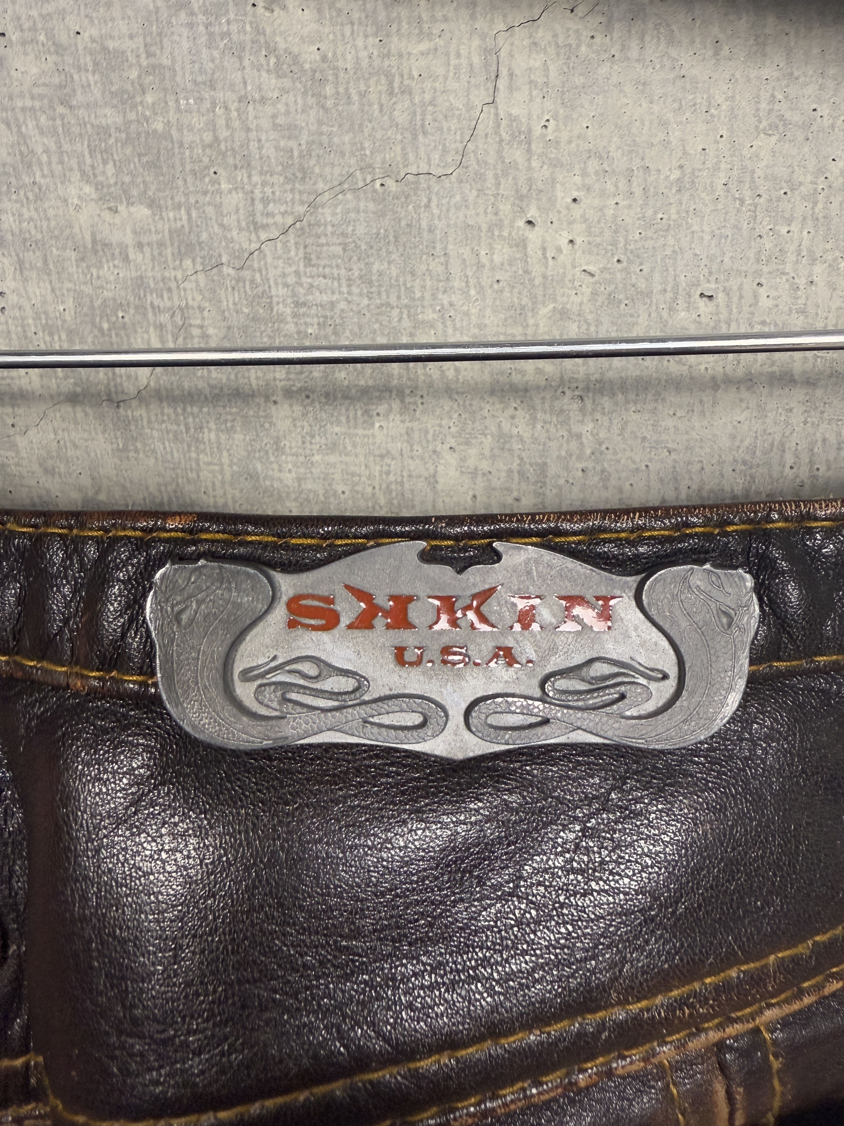 Japanese Brand SKKIN USA Vintage Leather Pants flare stingray Size US 33 - 5 Thumbnail