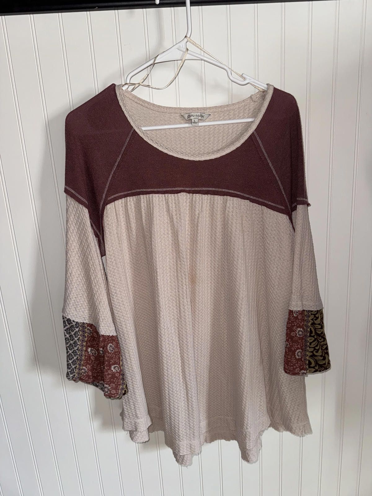 Other John Mark Women's Large Long Sleeve Patchwork Tunic Top Size L / US 10 / IT 46 - 1 Thumbnail