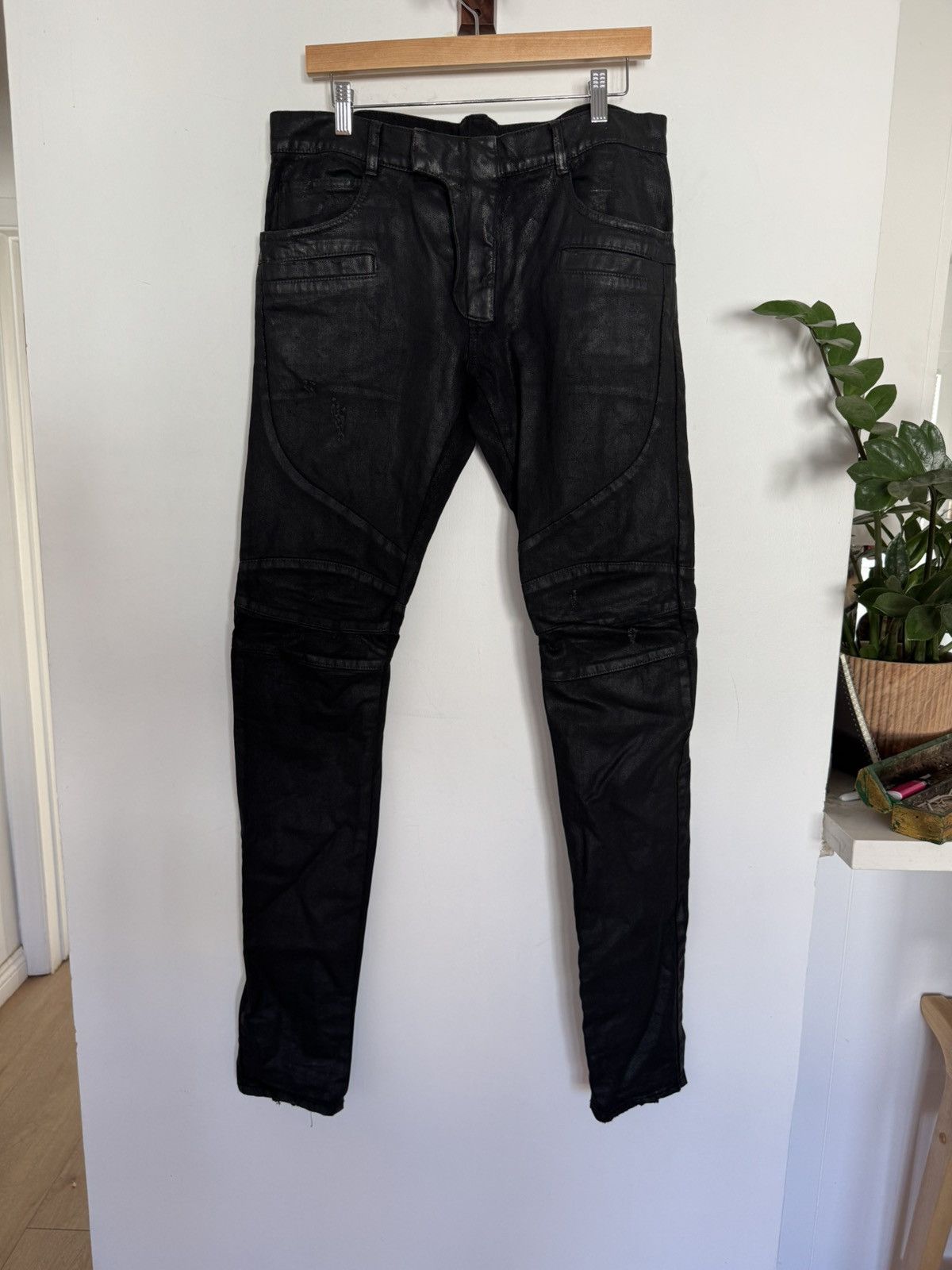 Balmain Waxed Biker Denim Size US 33 - 1 Thumbnail