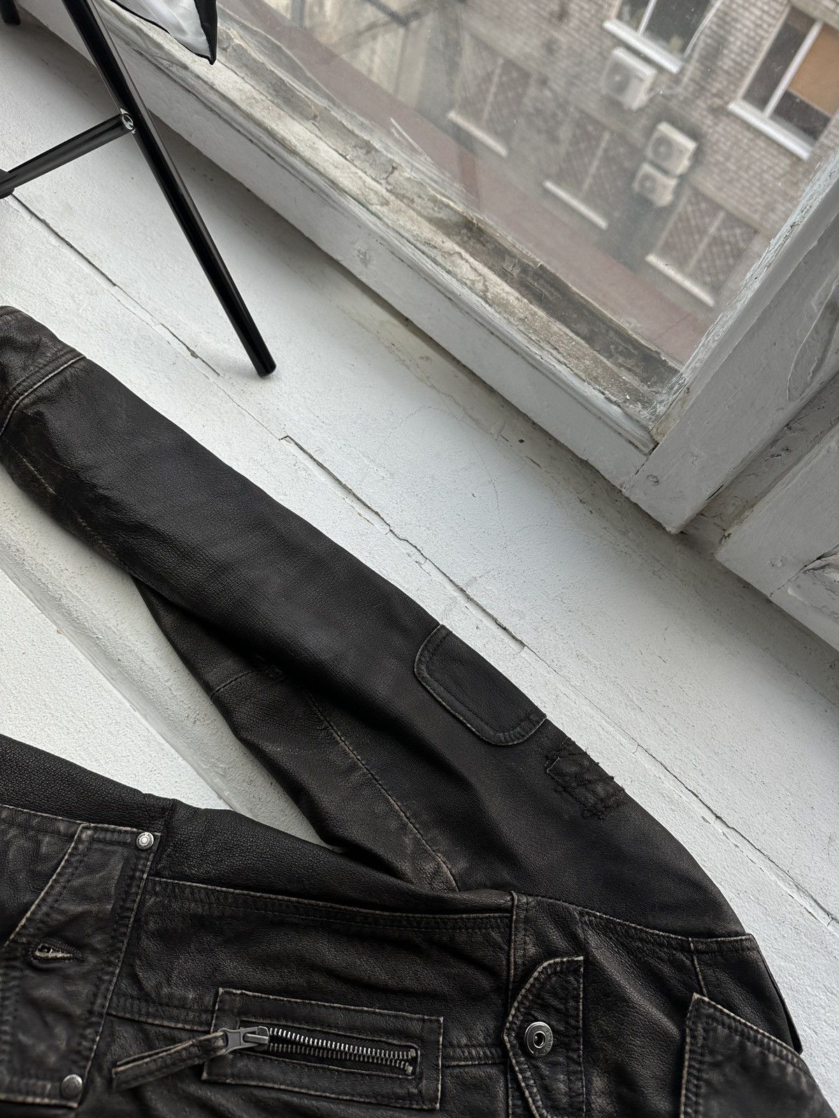 Other 🚨Y2K RICK OWENS TYPE DIRTY SLIM FIT ZIP LEATHER JACKET Size M / US 6-8 / IT 42-44 - 5 Thumbnail