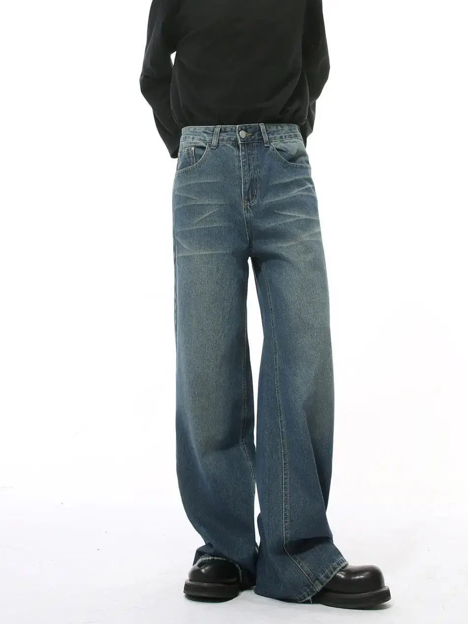 Retro wide leg straight leg water pattern jeans