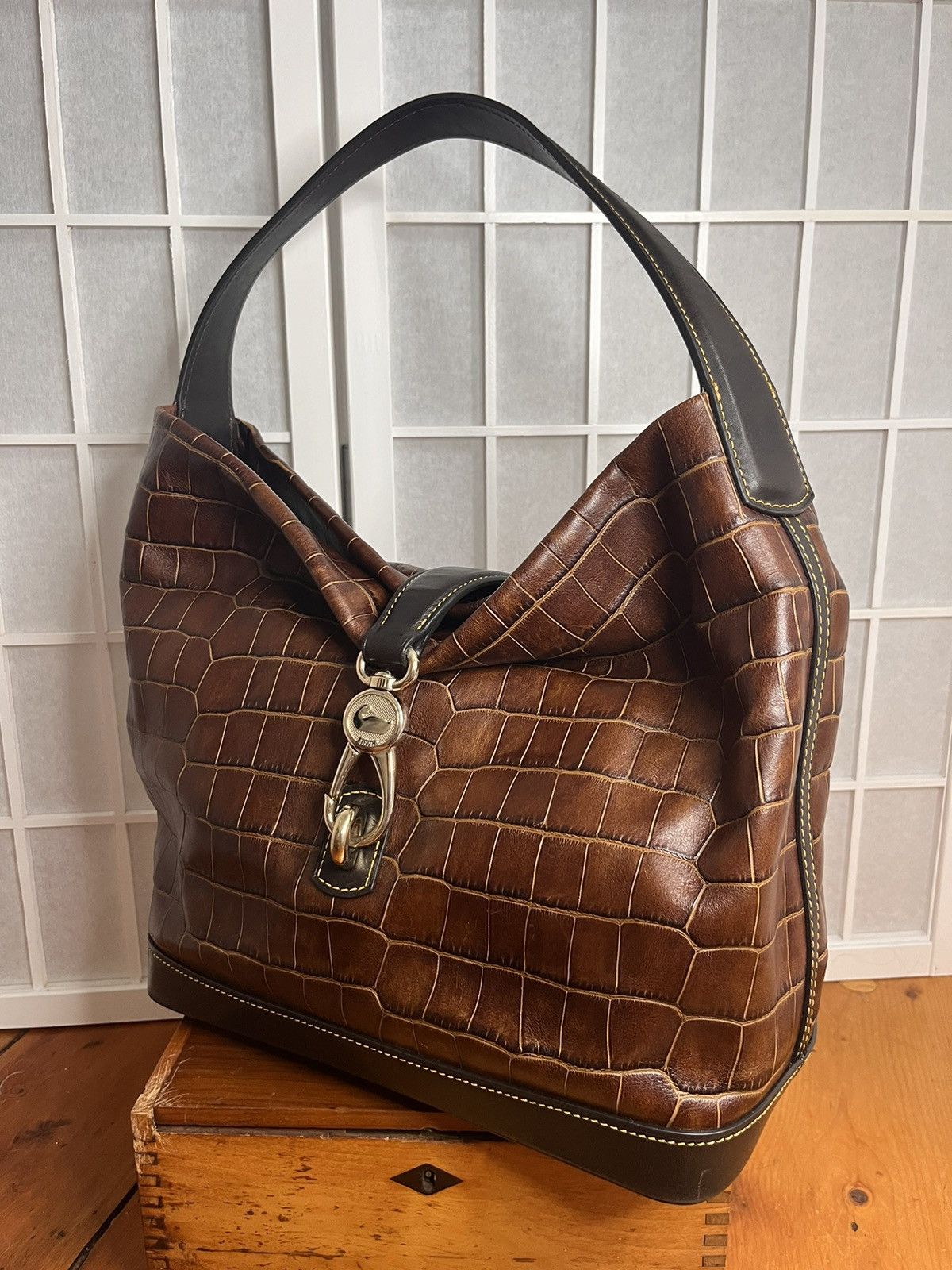 Dooney & Bourke × Vintage Vintage Dooney & Bourke Brown Croc Embossed Shoulder Bag Size ONE SIZE - 3 Thumbnail