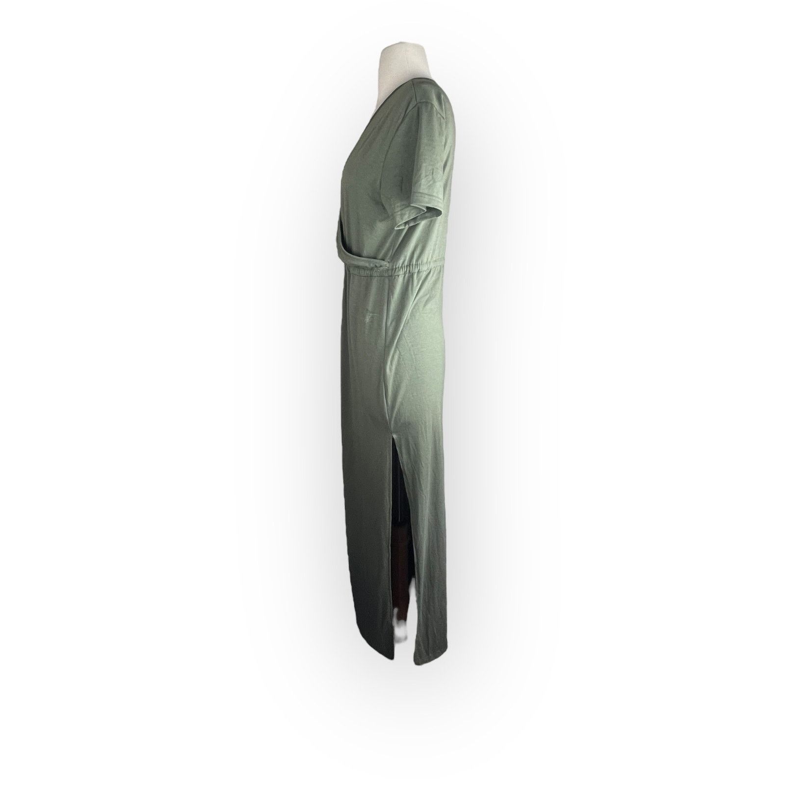 Nordstrom ADDHEAT Tie Front V-Neck Maxi Dress Olive Green Size M / US 6-8 / IT 42-44 - 2 Thumbnail