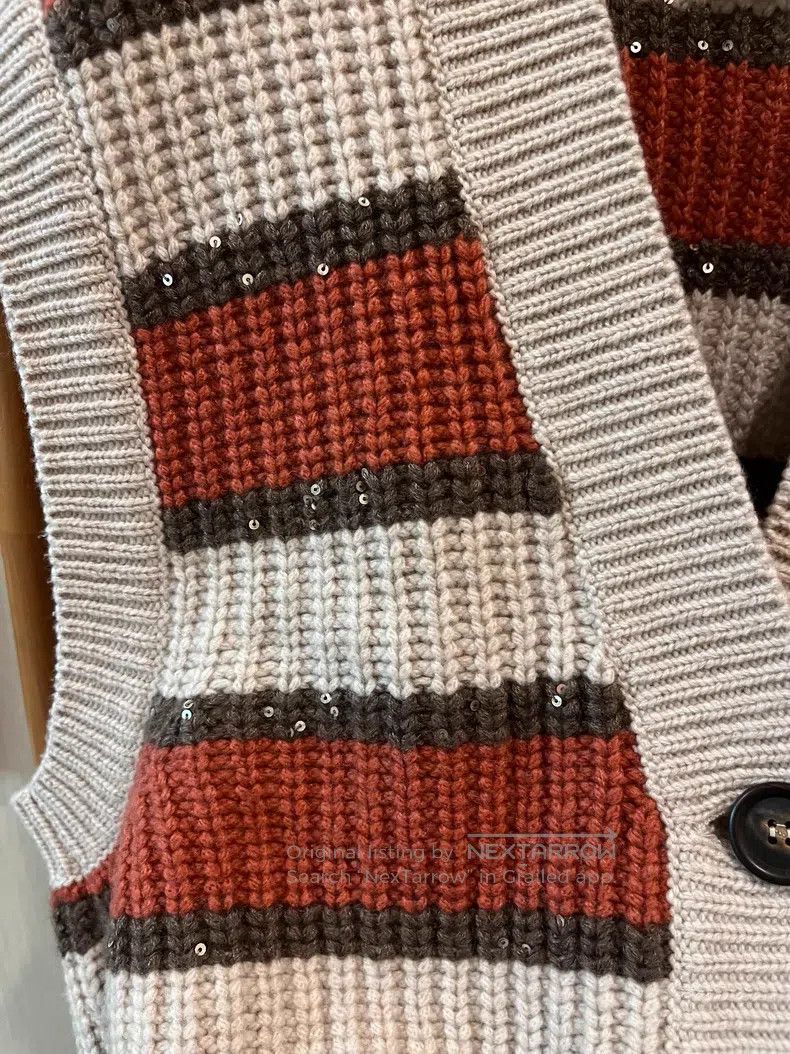 Brunello Cucinelli Brunello Cucinelli Sequined stripe cashmere and mohair ves Size M / US 6-8 / IT 42-44 - 3 Thumbnail