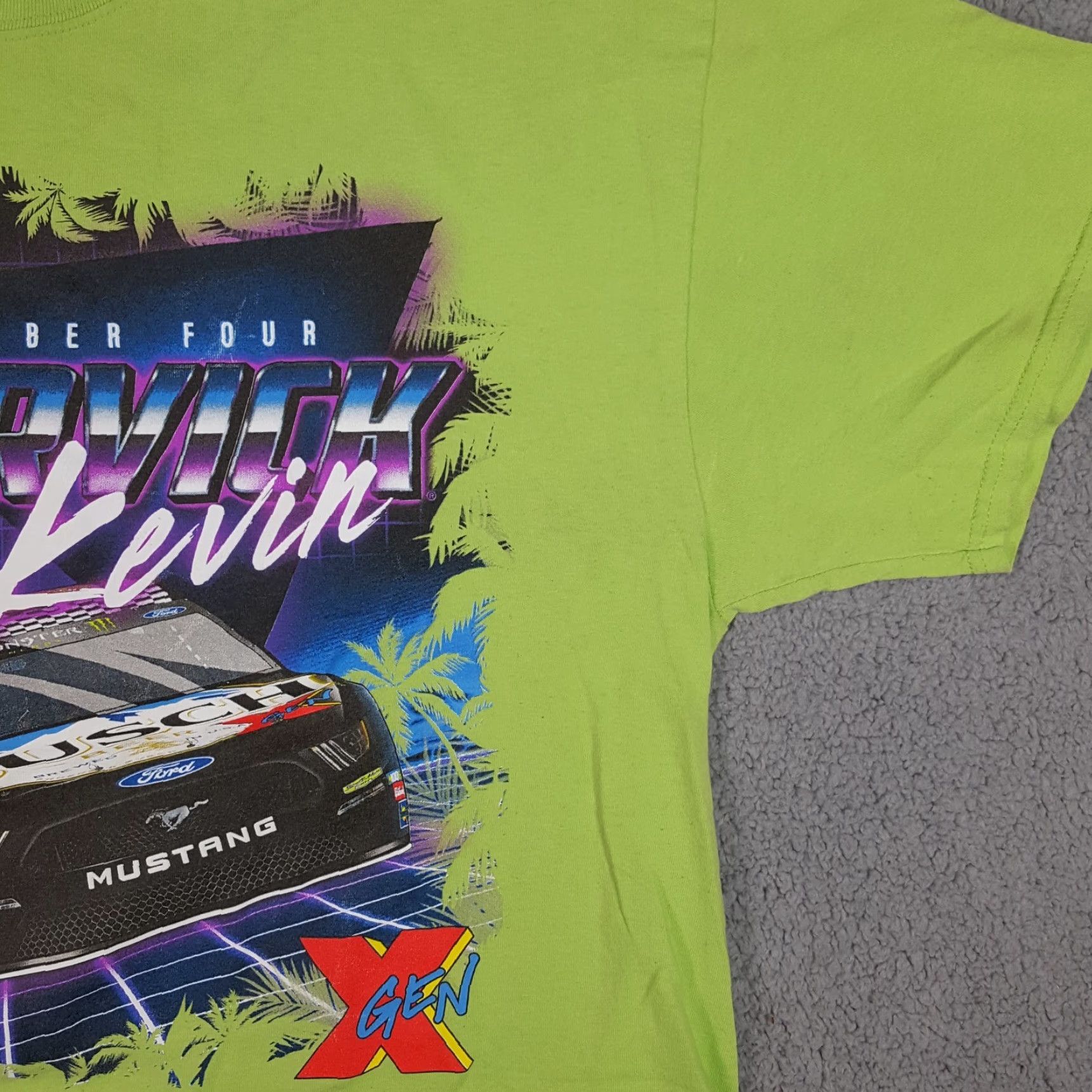 NASCAR VINTAGE Stewart-Haas Kevin Harvick #4 NASCAR Busch Racing Neon Green T-Shirt Adult XL Retro 90s Mens Size US XL / EU 56 / 4 - 4 Thumbnail