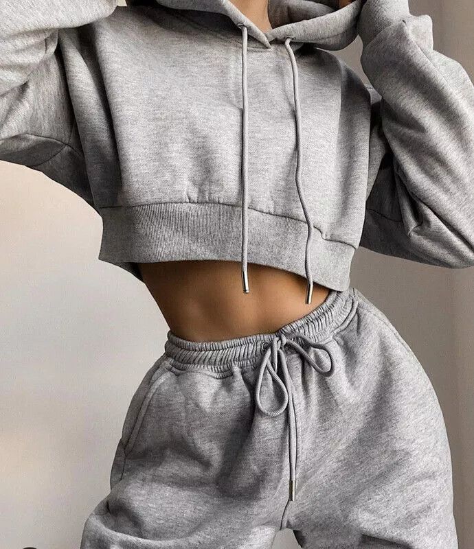 The Unbranded Brand Cropped Tracksuit Sweatsuit Hoodie Pants Set Size 26" / US 2 / IT 38 - 2 Thumbnail